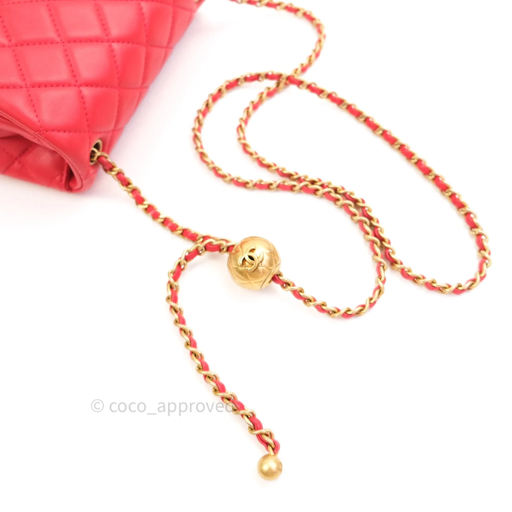 Chanel Mini Square Pearl Crush Quilted Red Lambskin Gold Hardware