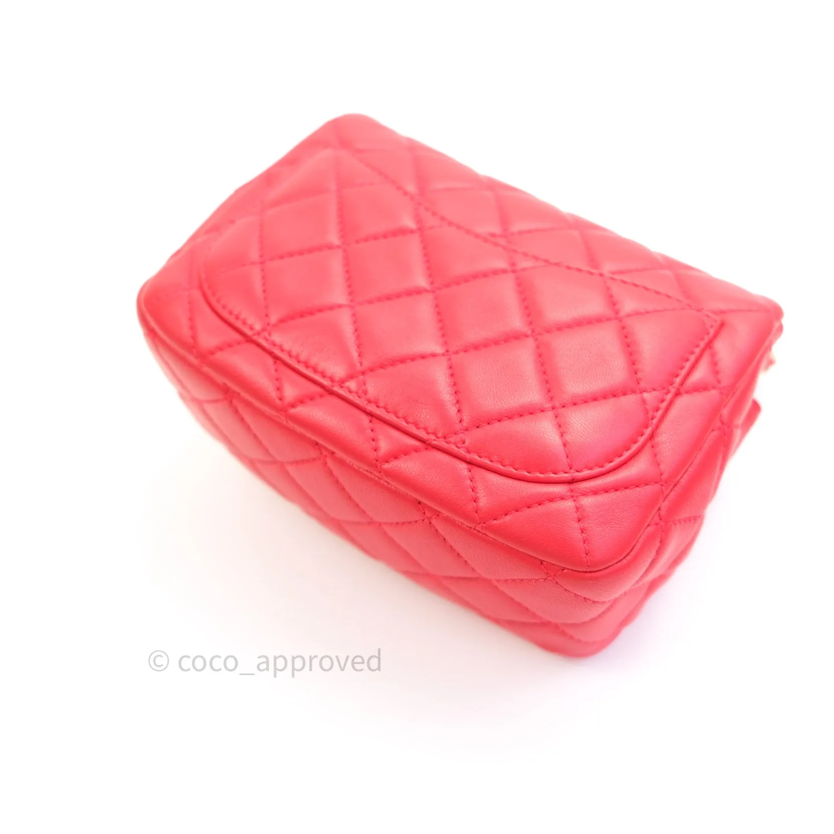 Chanel Mini Square Pearl Crush Quilted Red Lambskin Gold Hardware