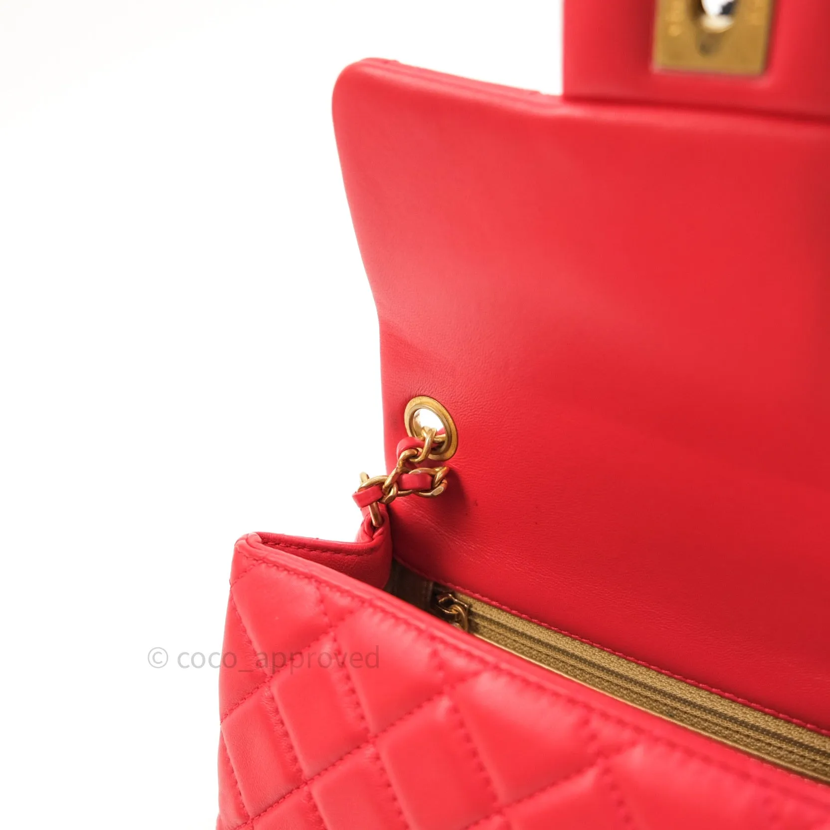 Chanel Mini Square Pearl Crush Quilted Red Lambskin Gold Hardware