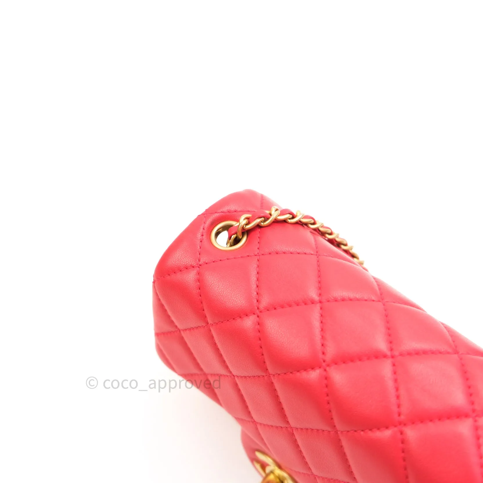 Chanel Mini Square Pearl Crush Quilted Red Lambskin Gold Hardware