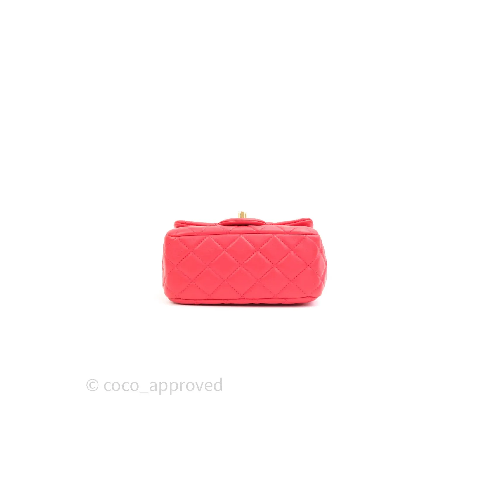Chanel Mini Square Pearl Crush Quilted Red Lambskin Gold Hardware
