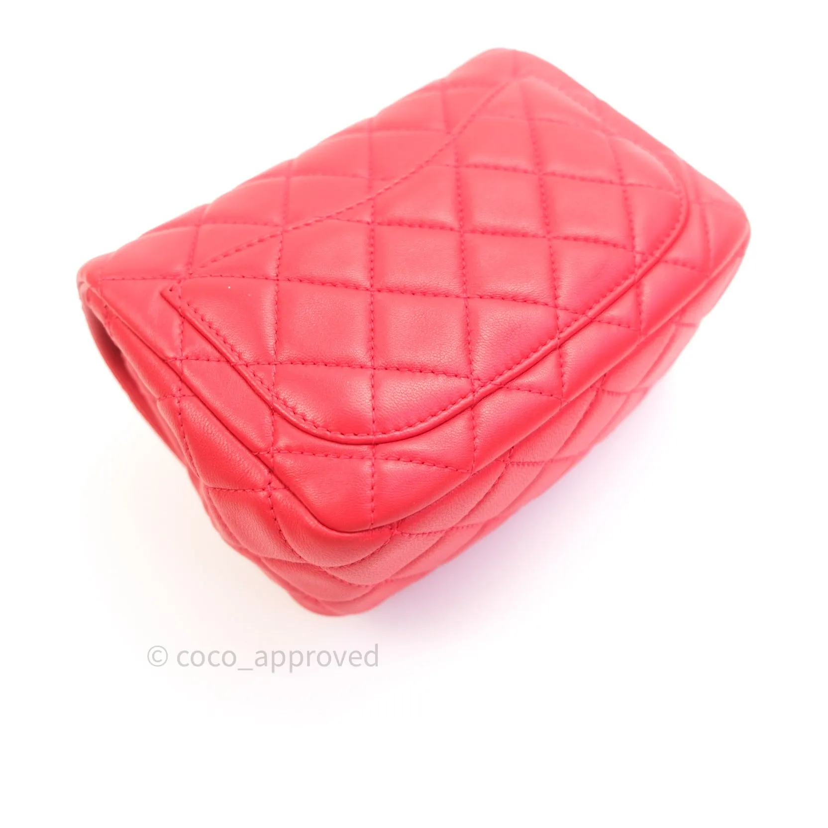 Chanel Mini Square Pearl Crush Quilted Red Lambskin Gold Hardware