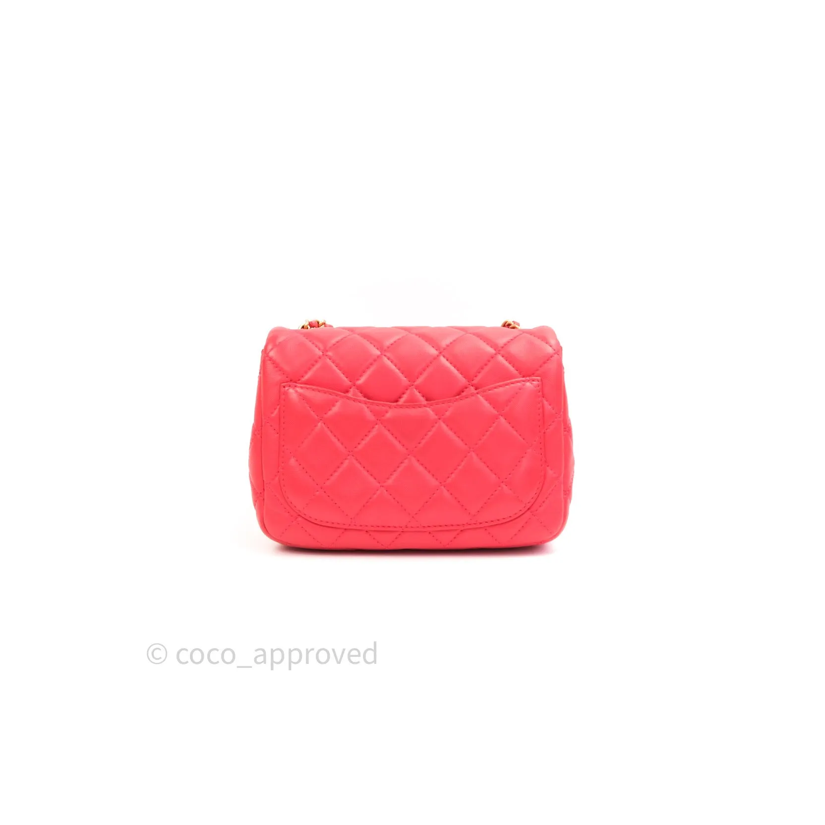 Chanel Mini Square Pearl Crush Quilted Red Lambskin Gold Hardware