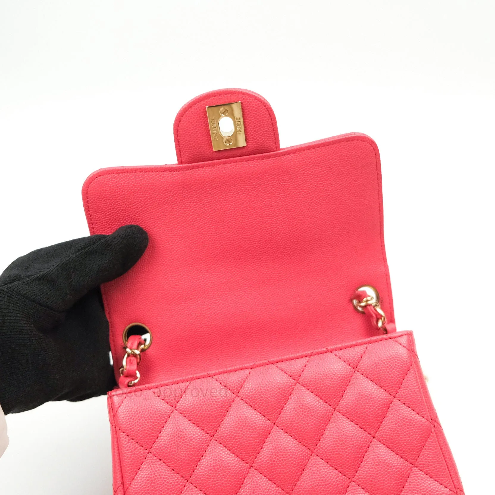 Chanel Mini Square Pink Caviar Gold Hardware 17C
