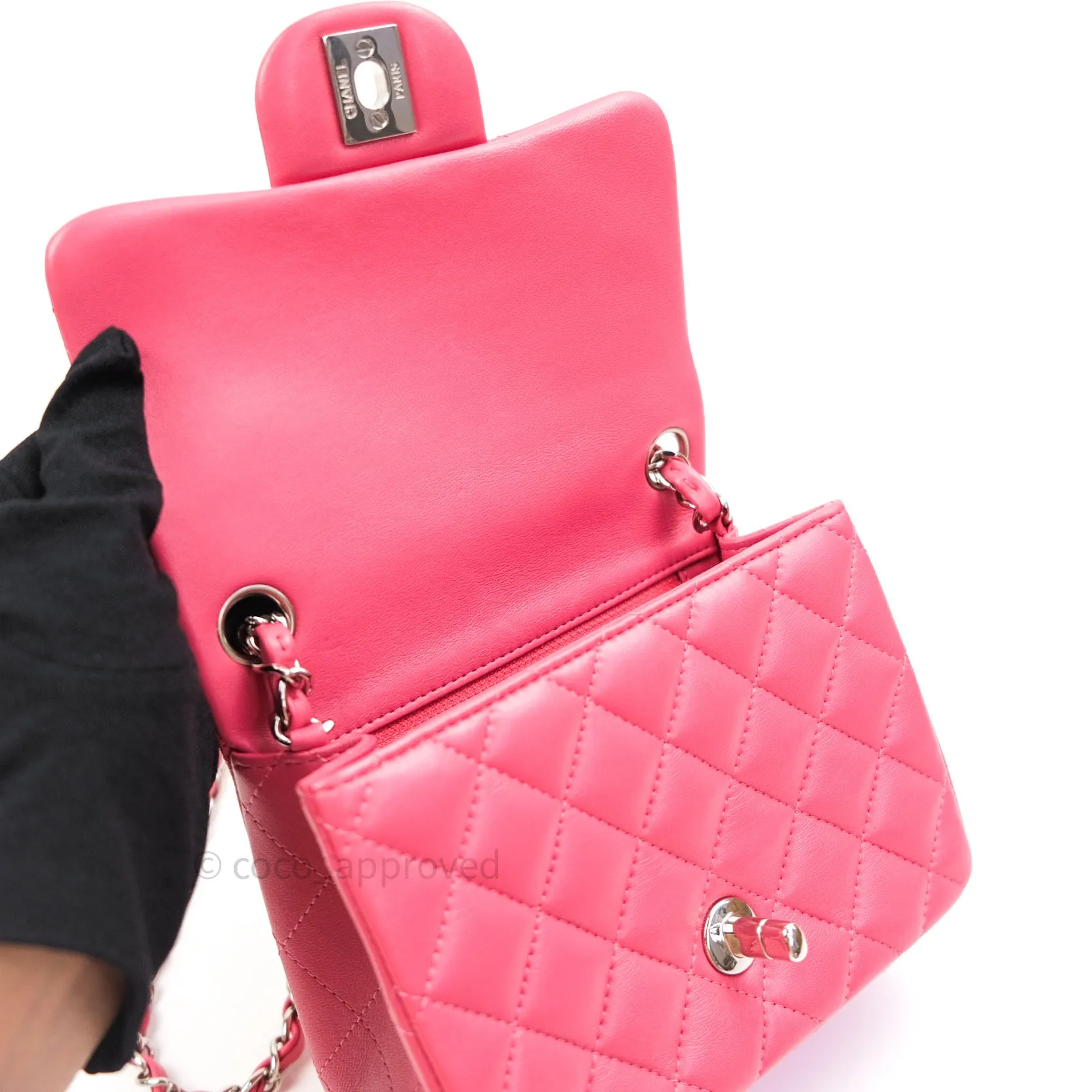 Chanel Mini Square Pink Lambskin Silver Hardware