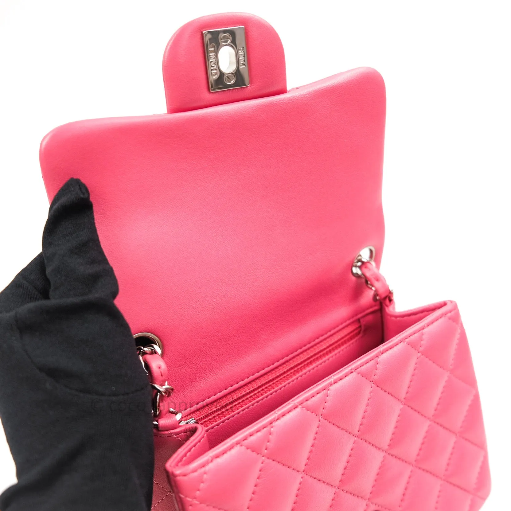 Chanel Mini Square Pink Lambskin Silver Hardware