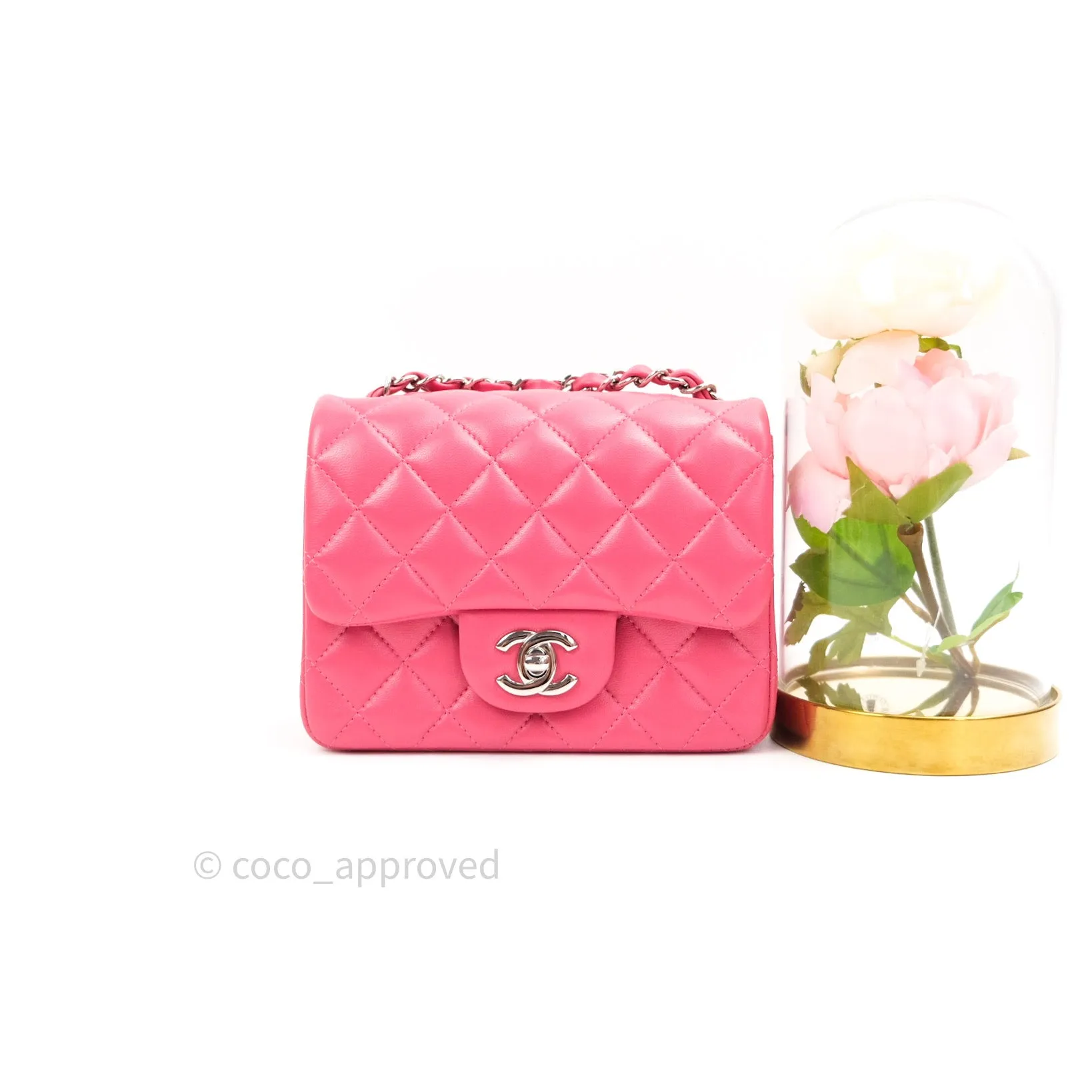 Chanel Mini Square Pink Lambskin Silver Hardware