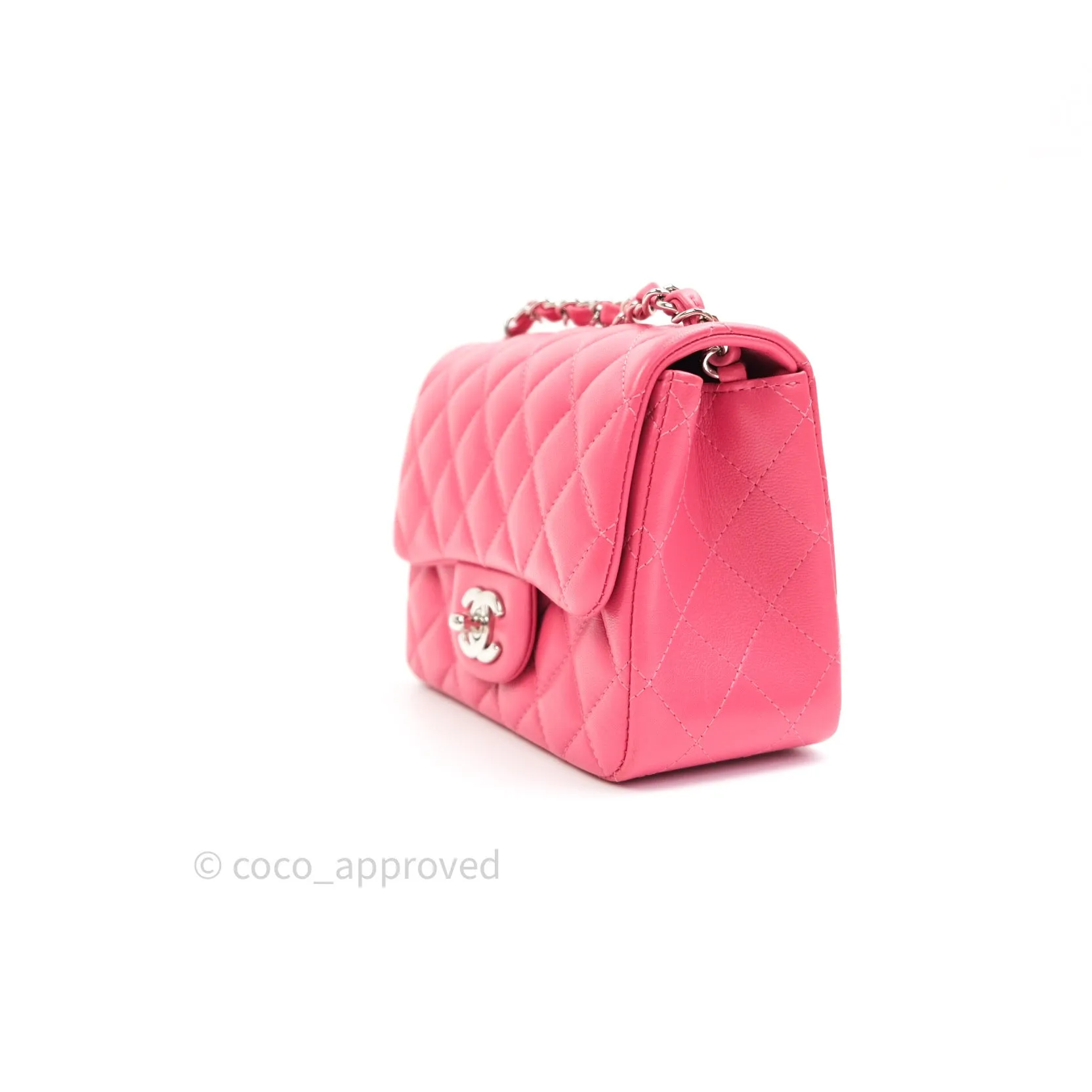 Chanel Mini Square Pink Lambskin Silver Hardware
