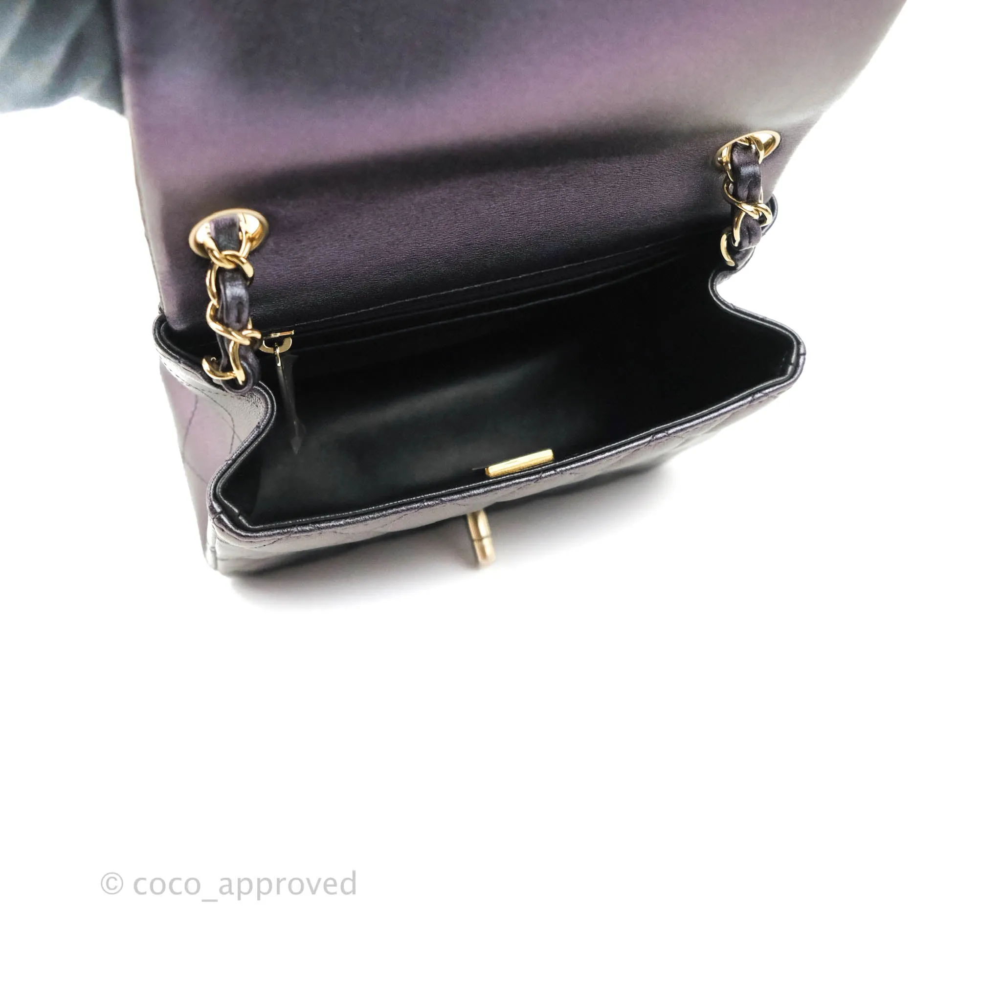 Chanel Mini Square Quilted Iridescent Purple Lambskin Gold Hardware