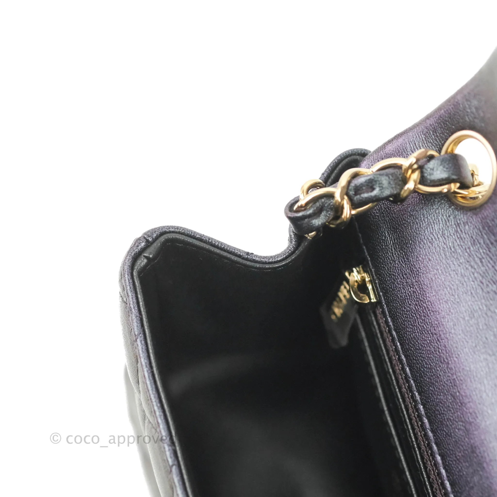 Chanel Mini Square Quilted Iridescent Purple Lambskin Gold Hardware