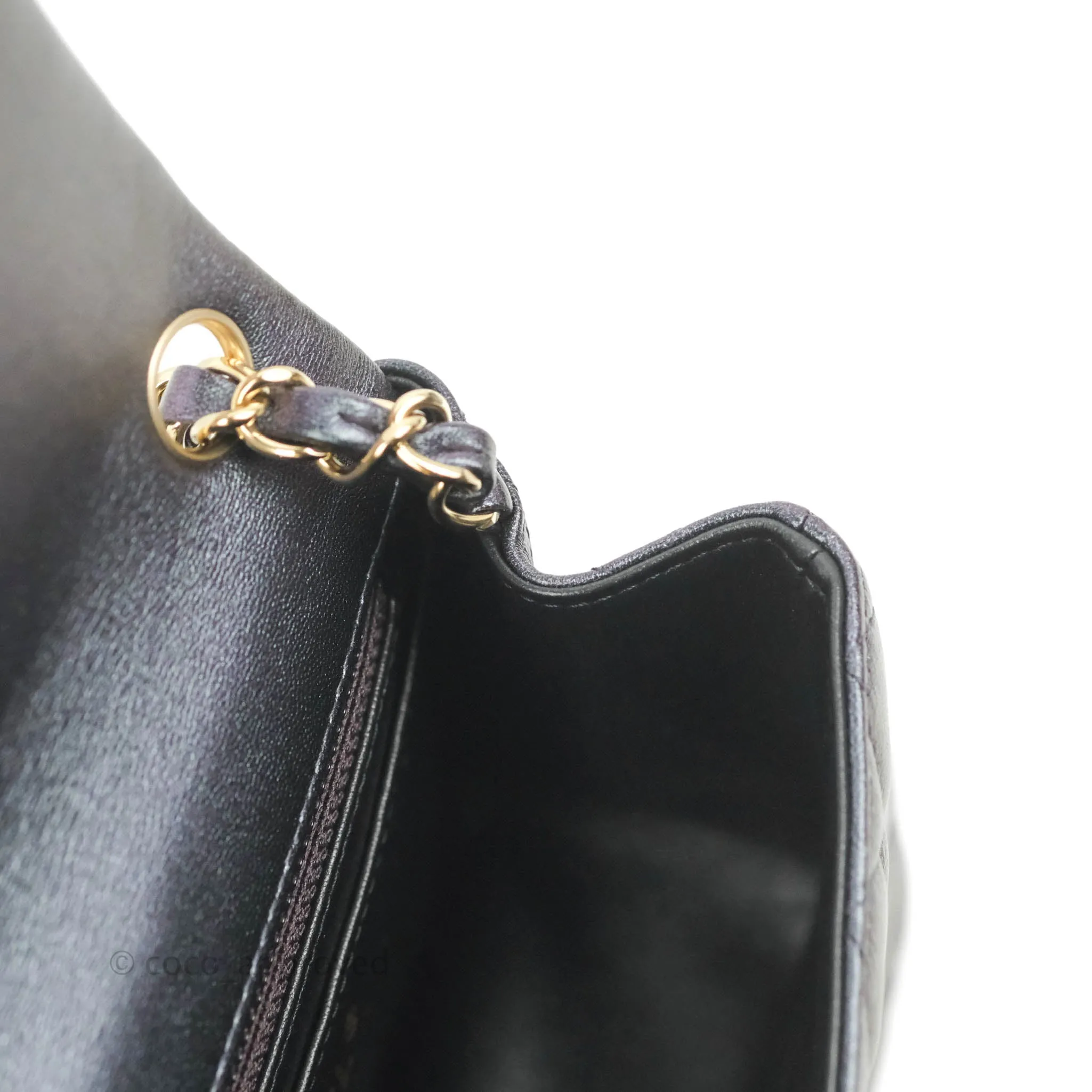 Chanel Mini Square Quilted Iridescent Purple Lambskin Gold Hardware