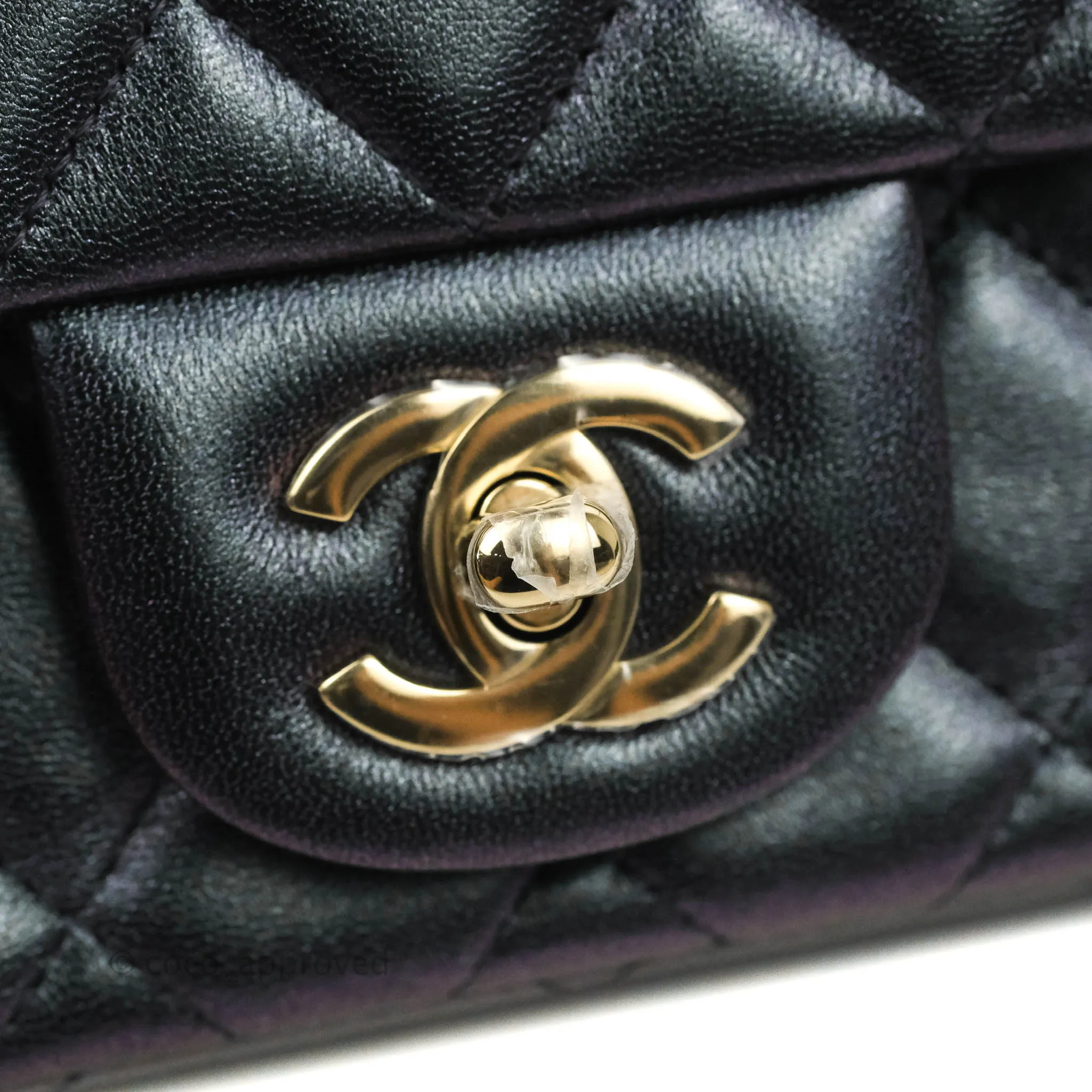 Chanel Mini Square Quilted Iridescent Purple Lambskin Gold Hardware