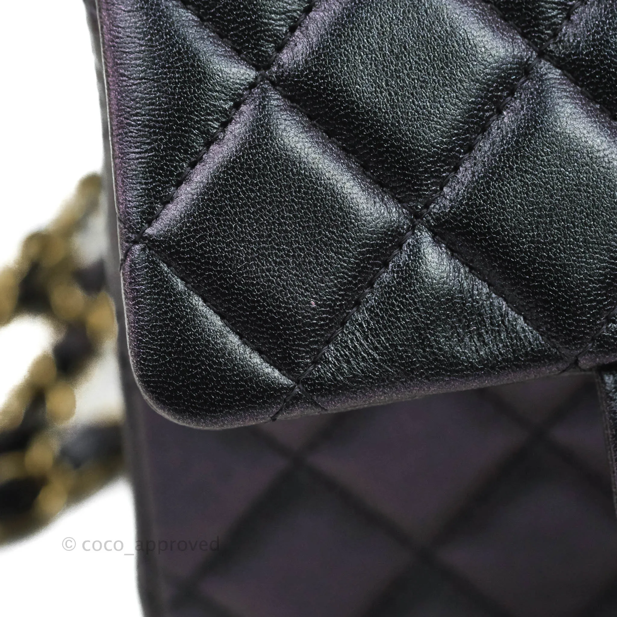 Chanel Mini Square Quilted Iridescent Purple Lambskin Gold Hardware