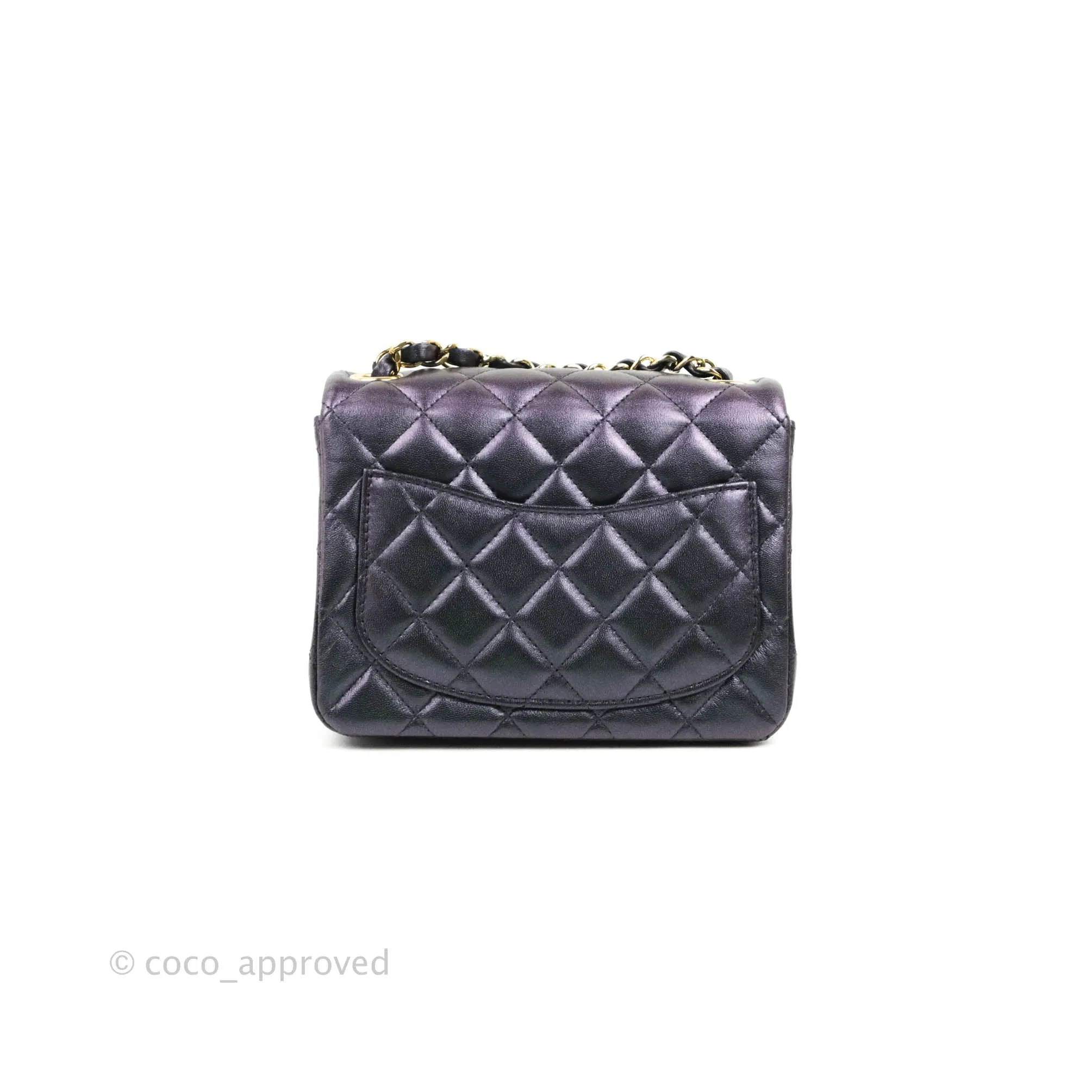 Chanel Mini Square Quilted Iridescent Purple Lambskin Gold Hardware