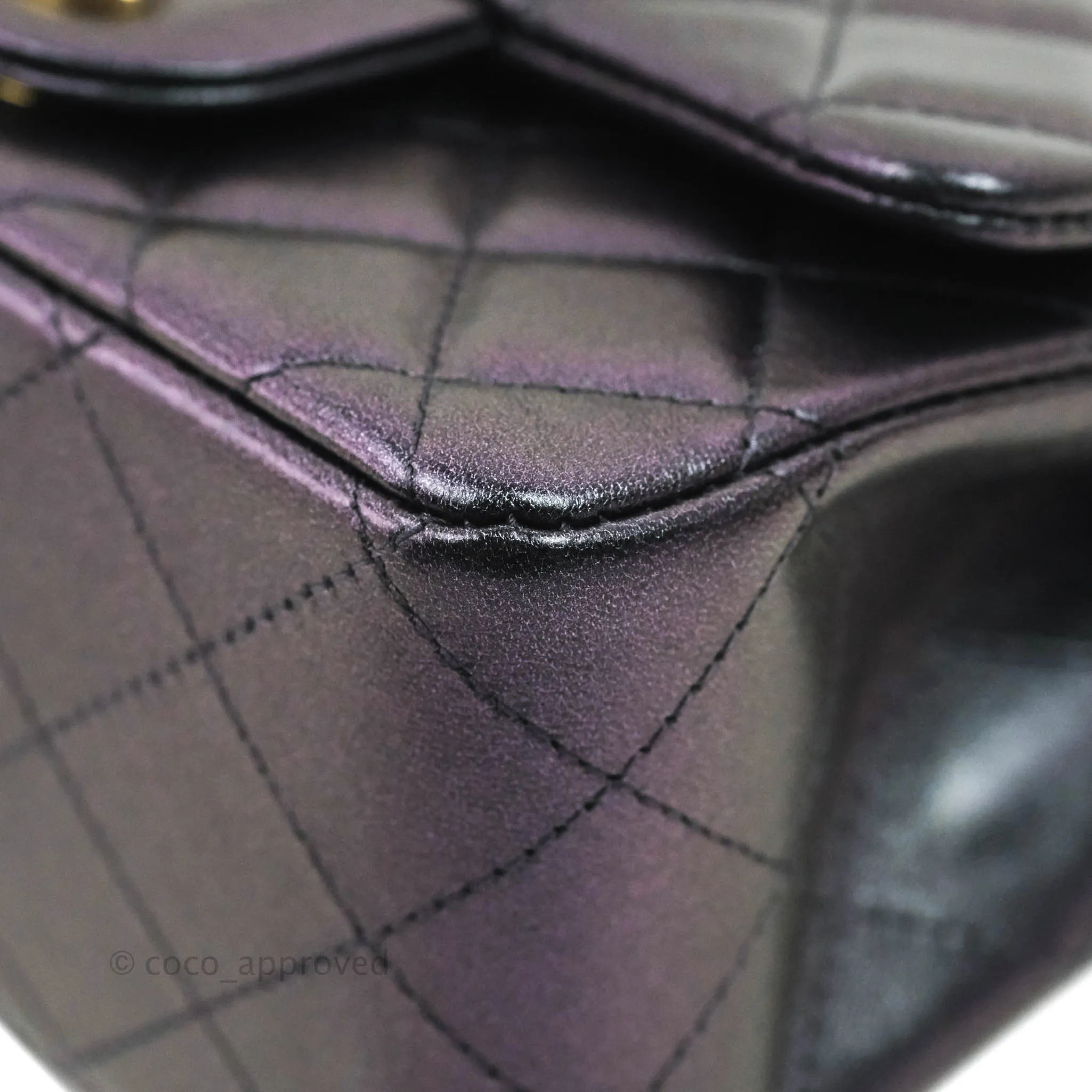 Chanel Mini Square Quilted Iridescent Purple Lambskin Gold Hardware