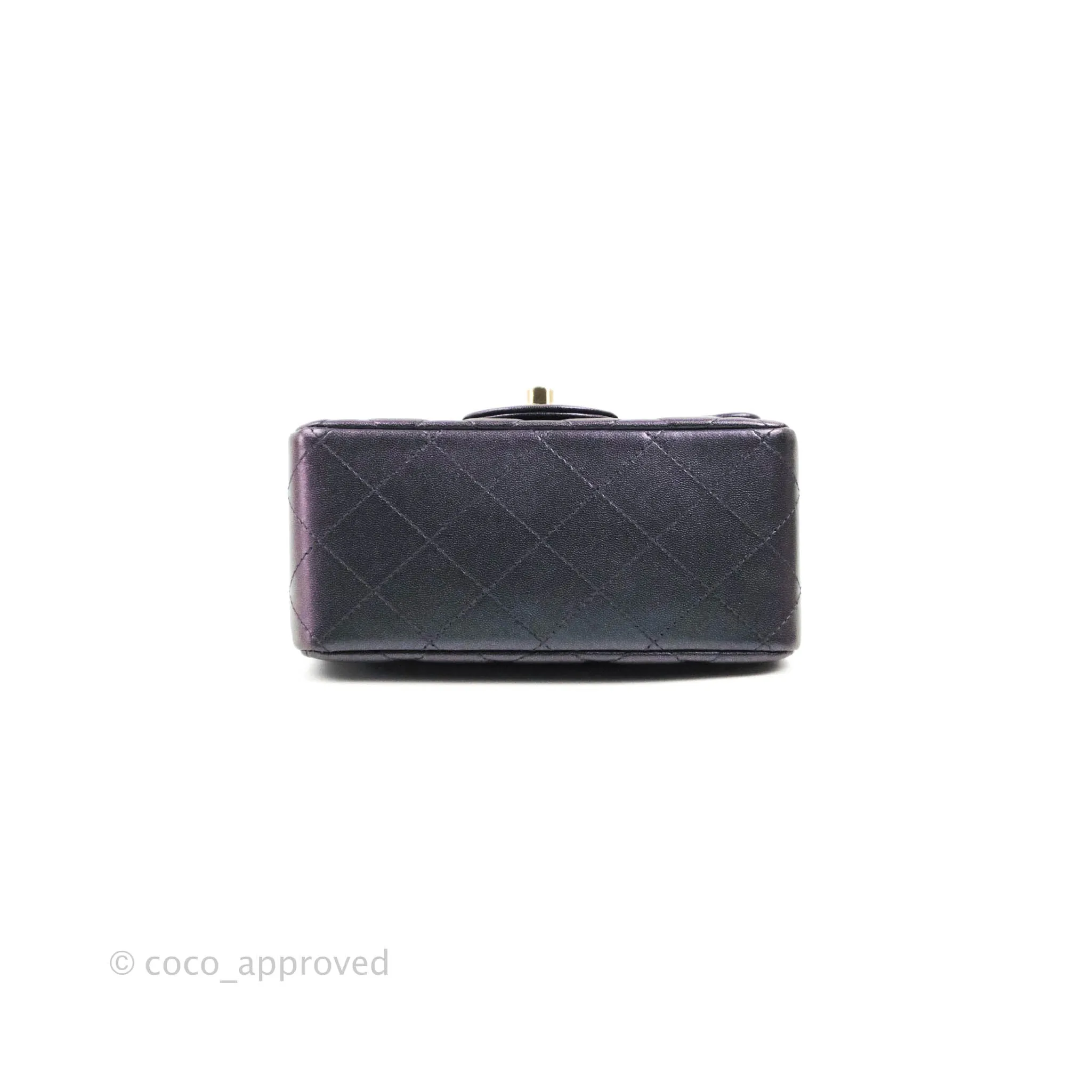 Chanel Mini Square Quilted Iridescent Purple Lambskin Gold Hardware