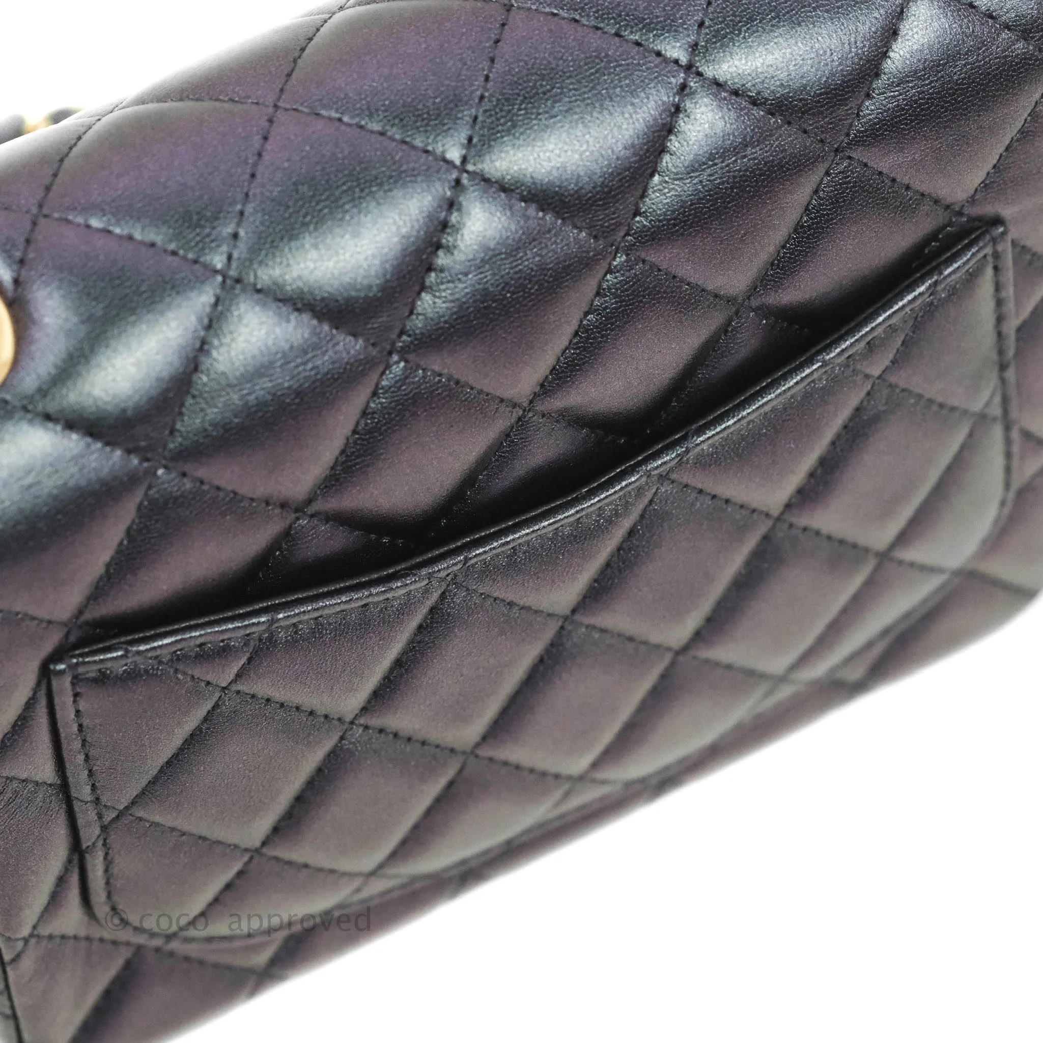Chanel Mini Square Quilted Iridescent Purple Lambskin Gold Hardware