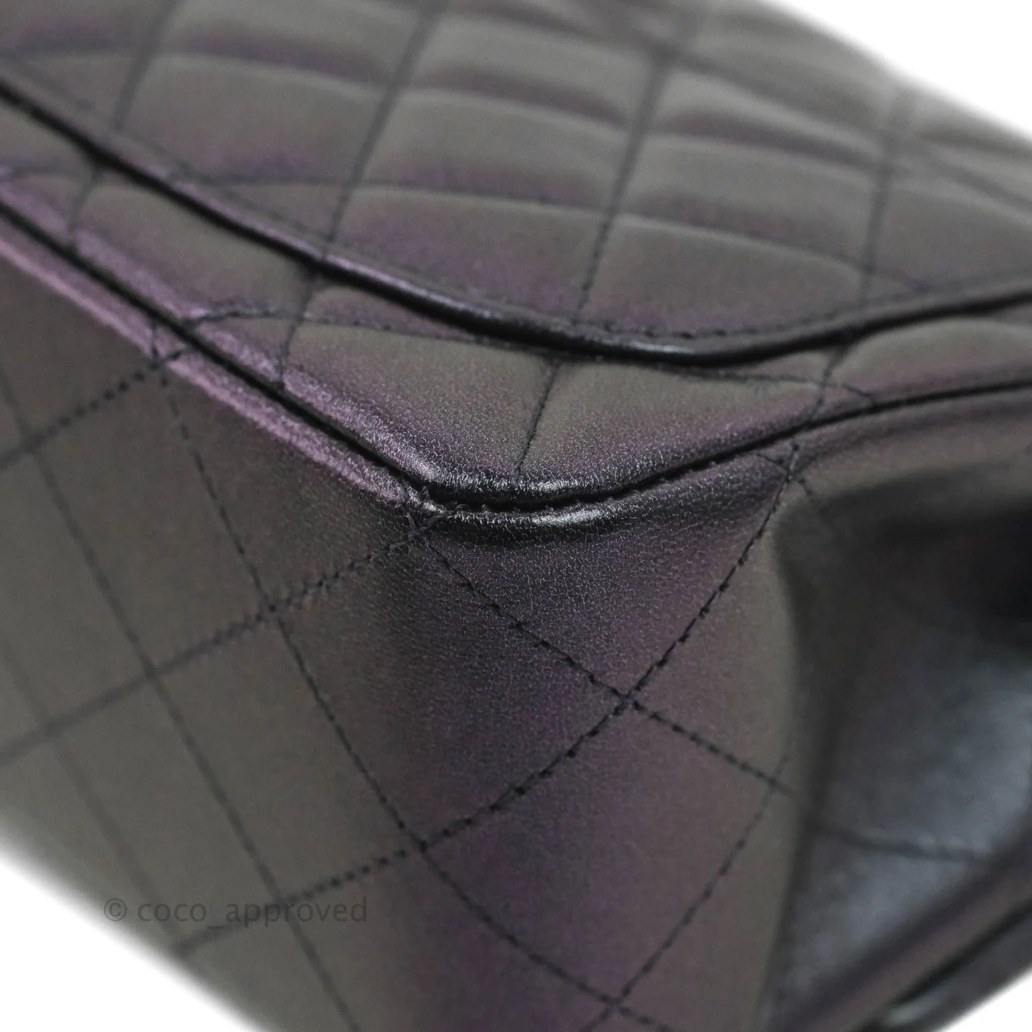 Chanel Mini Square Quilted Iridescent Purple Lambskin Gold Hardware