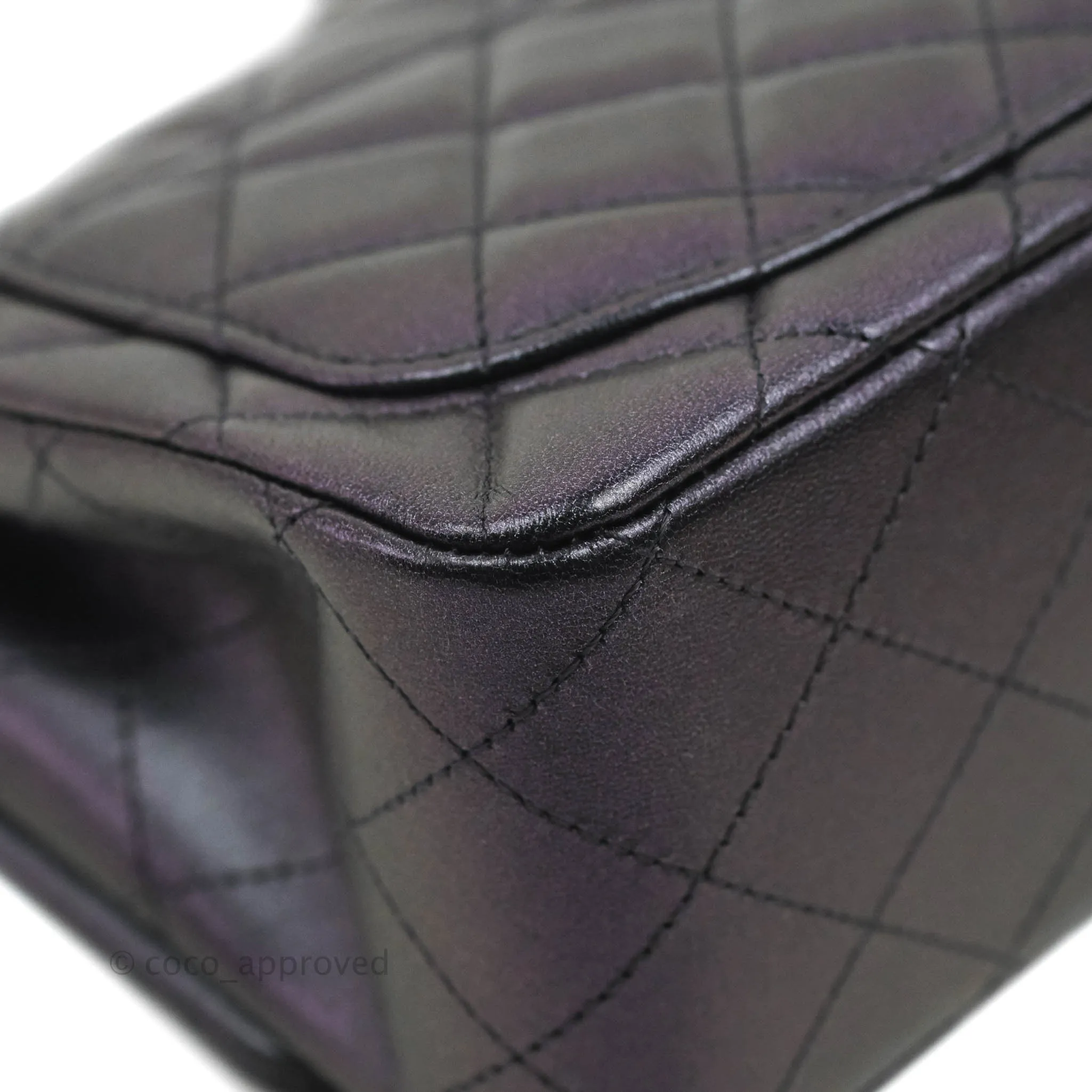 Chanel Mini Square Quilted Iridescent Purple Lambskin Gold Hardware