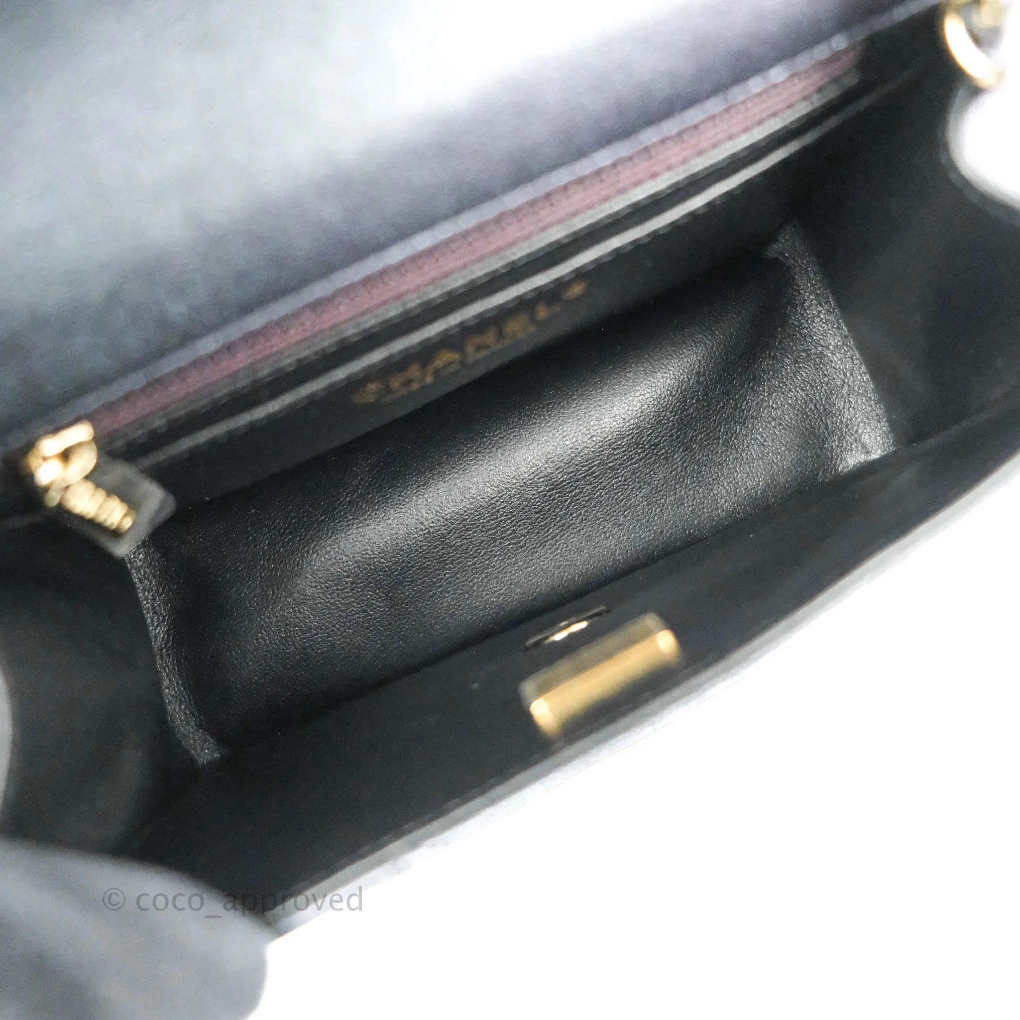 Chanel Mini Square Quilted Iridescent Purple Lambskin Gold Hardware