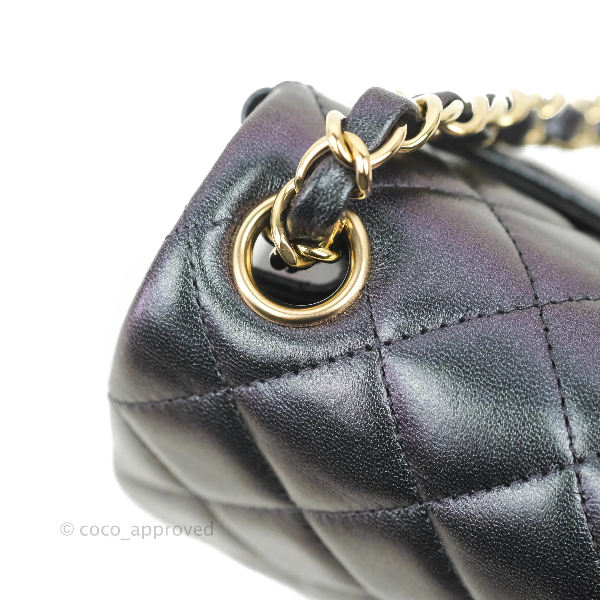 Chanel Mini Square Quilted Iridescent Purple Lambskin Gold Hardware