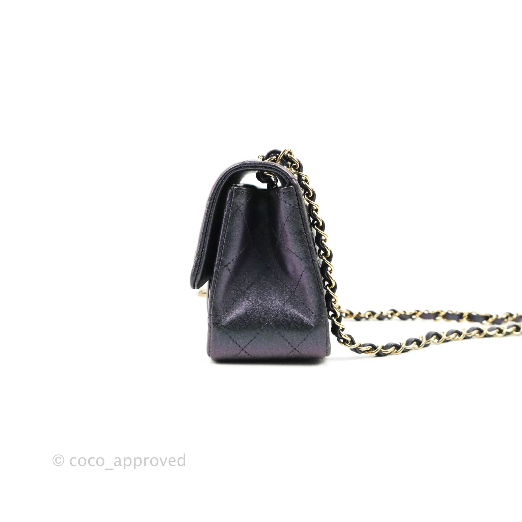 Chanel Mini Square Quilted Iridescent Purple Lambskin Gold Hardware
