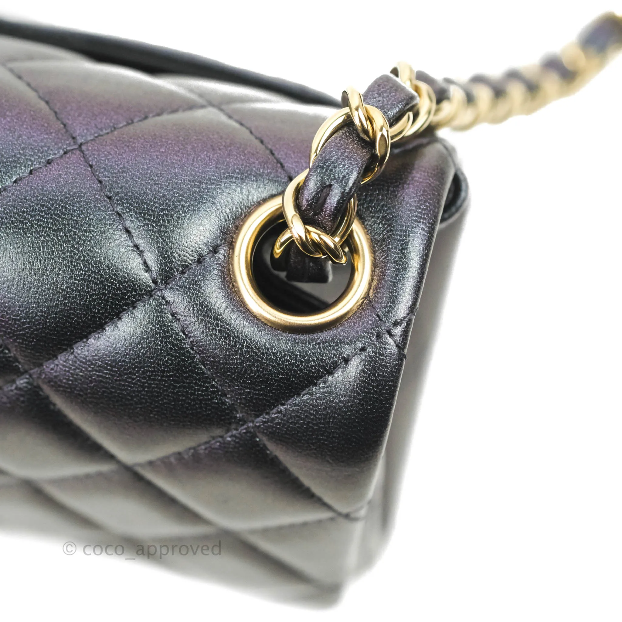 Chanel Mini Square Quilted Iridescent Purple Lambskin Gold Hardware