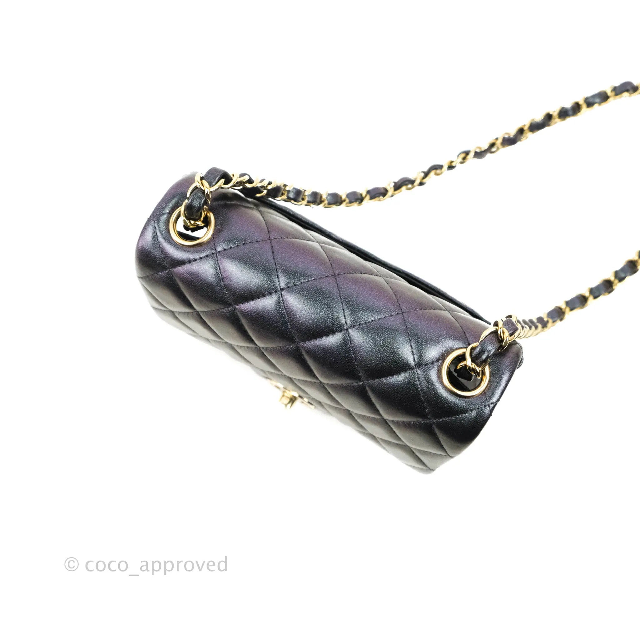 Chanel Mini Square Quilted Iridescent Purple Lambskin Gold Hardware