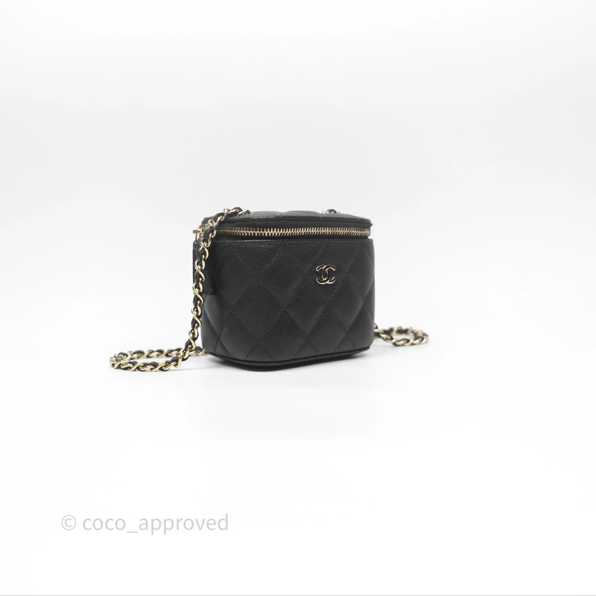 Chanel Mini Vanity With Chain Black Caviar Gold Hardware