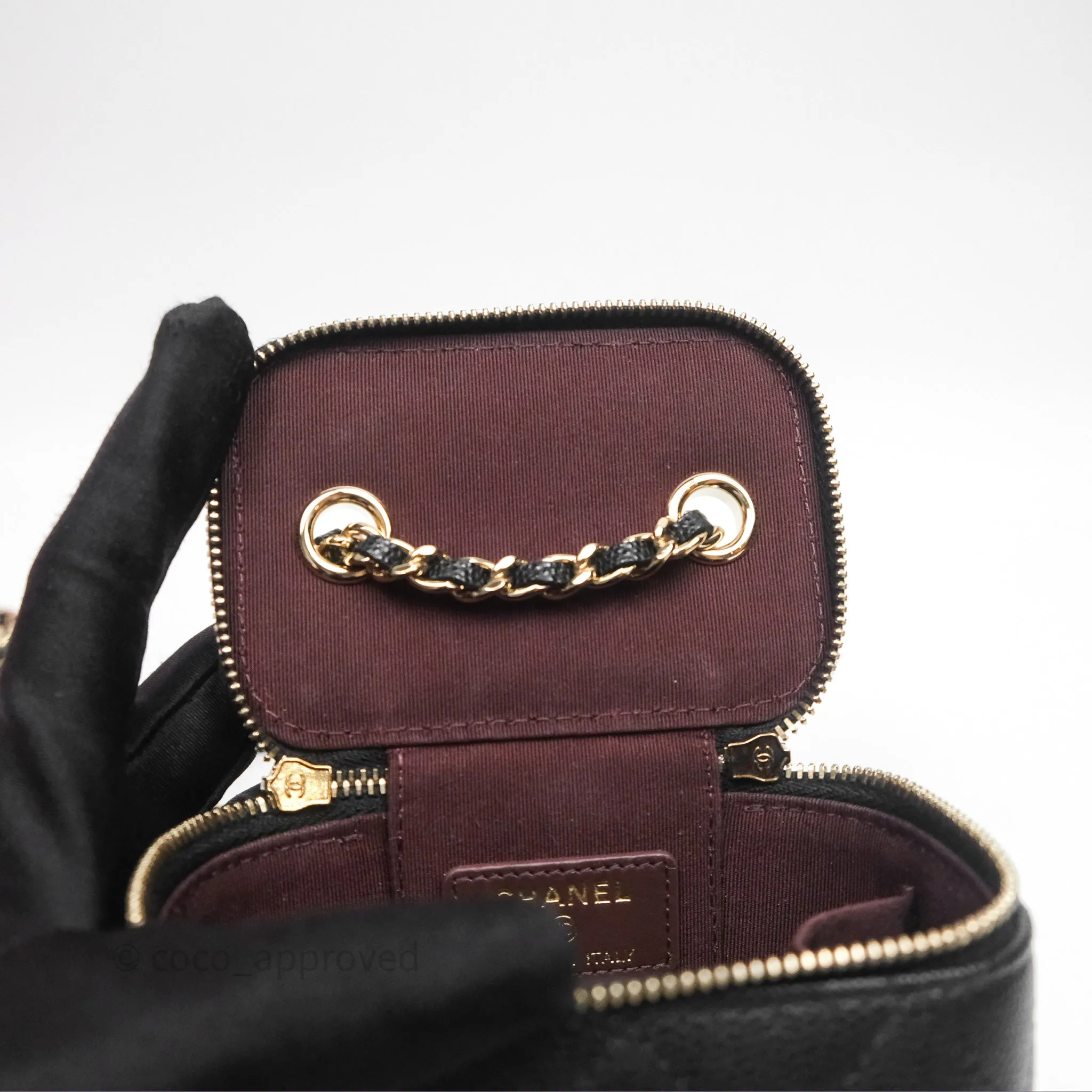 Chanel Mini Vanity With Chain Black Caviar Gold Hardware