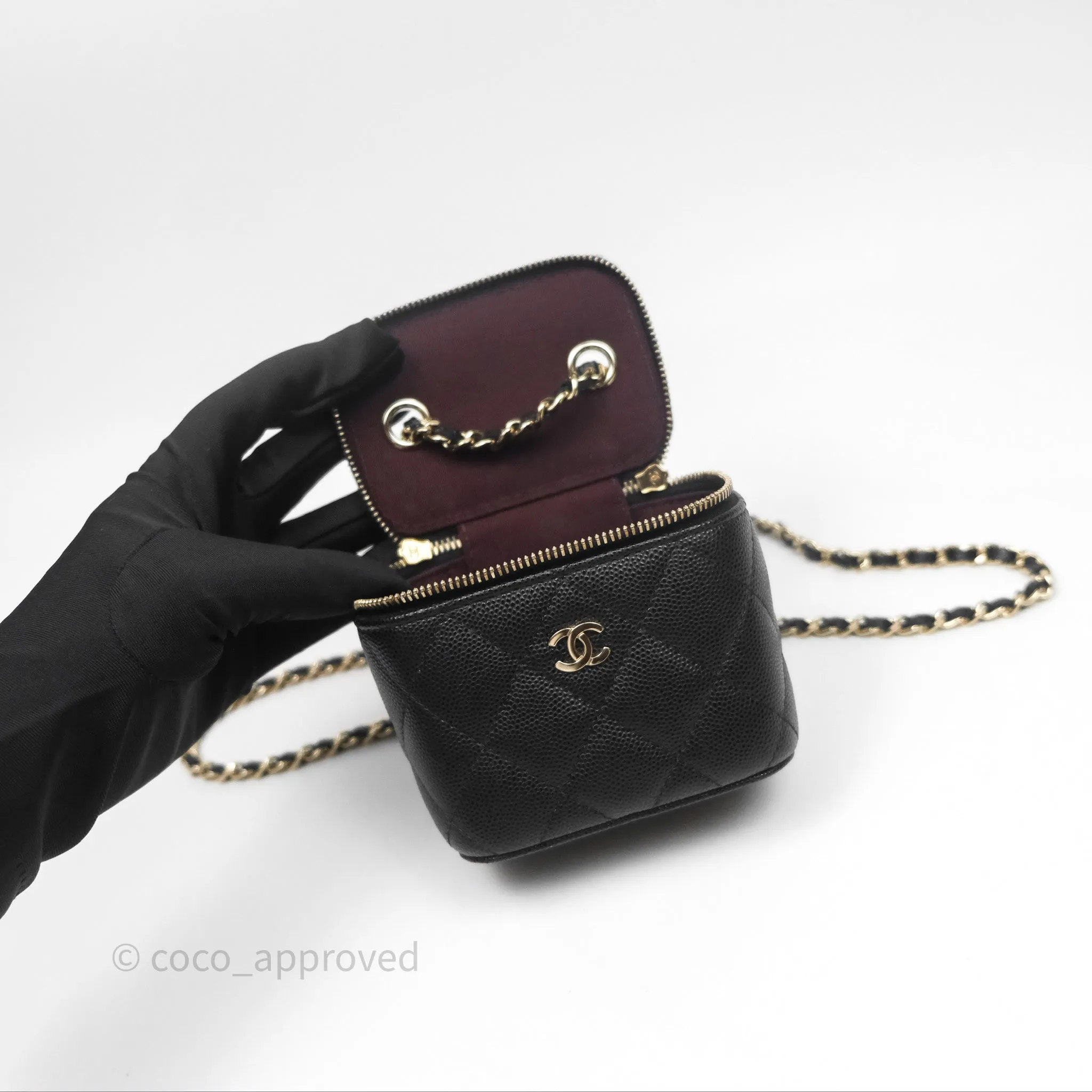 Chanel Mini Vanity With Chain Black Caviar Gold Hardware