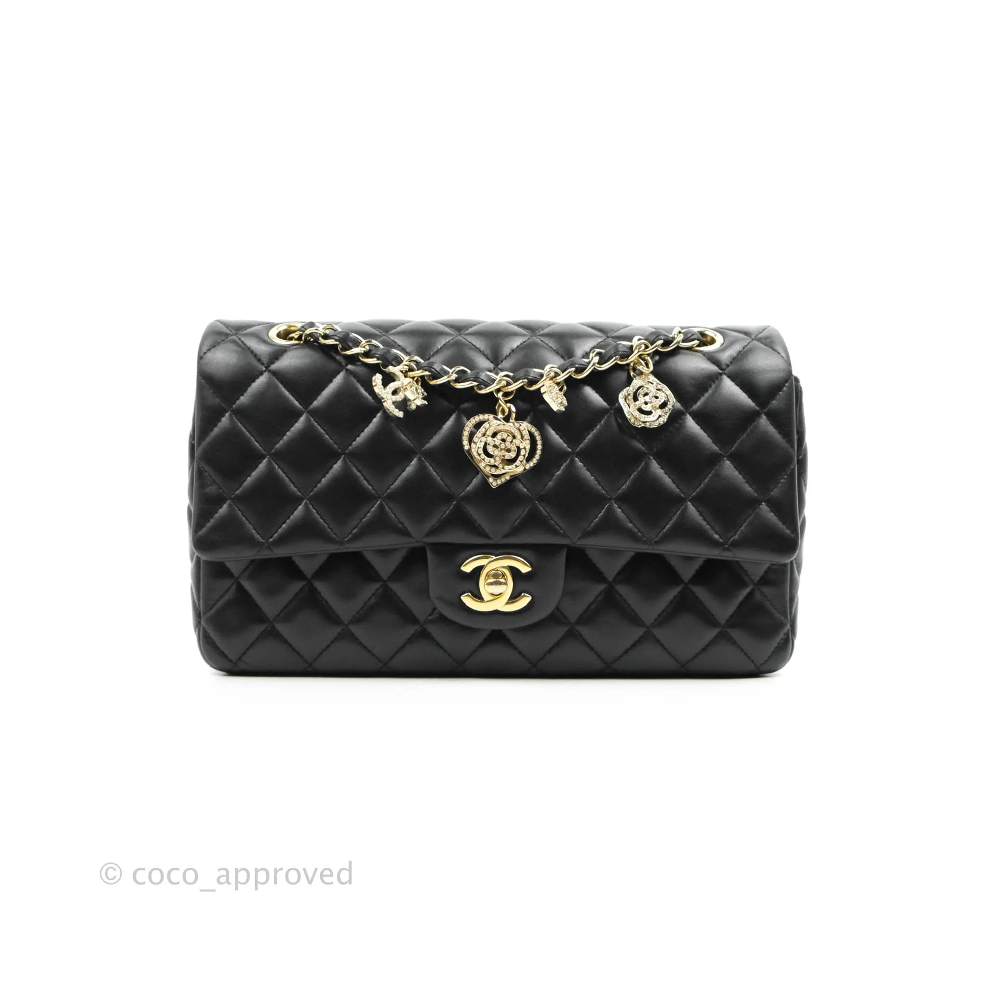 Chanel M/L Medium Flap Bag Valentine Limited Edition Black Lambskin Gold Hardware