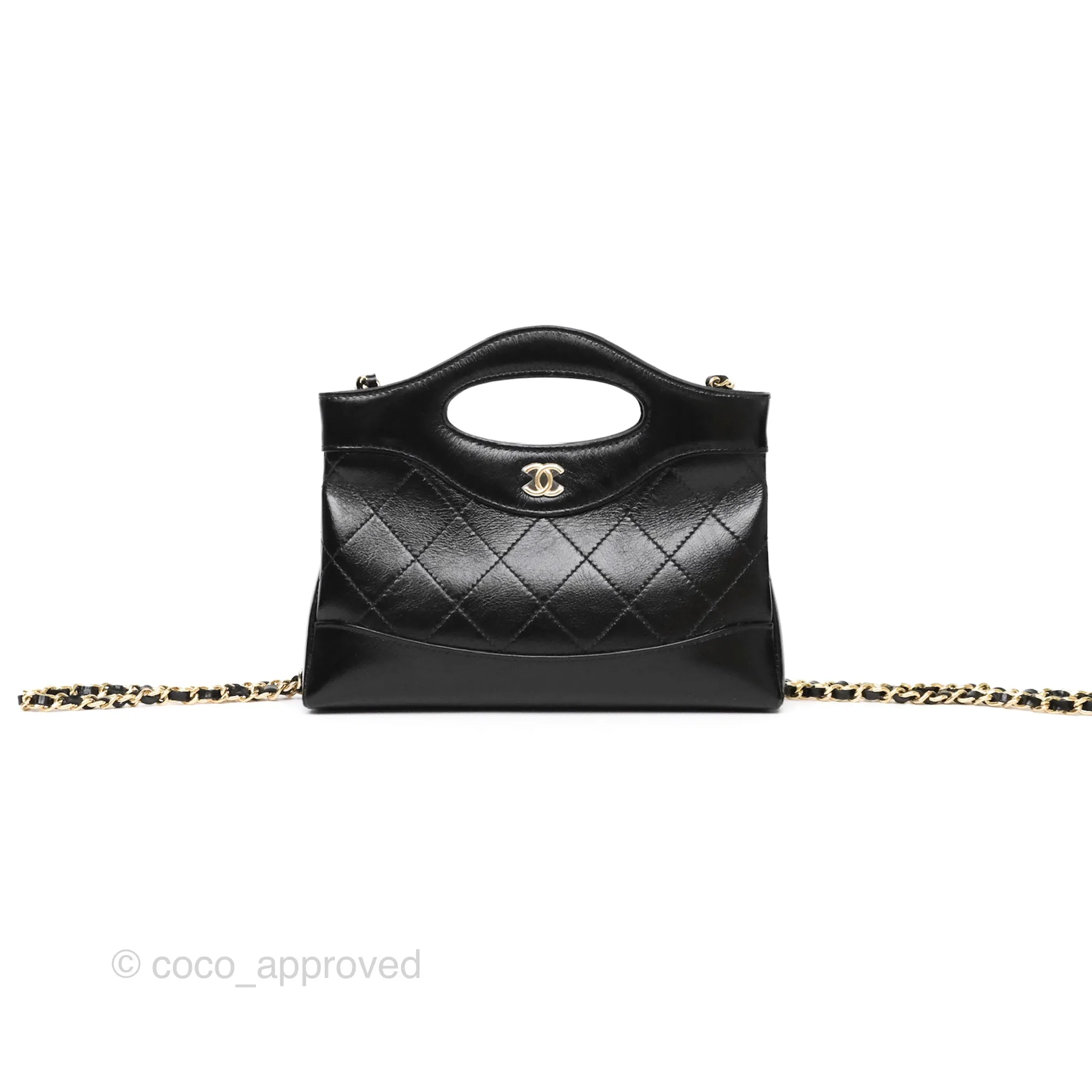Chanel Nano 31 Black Shiny Calfskin Gold Hardware
