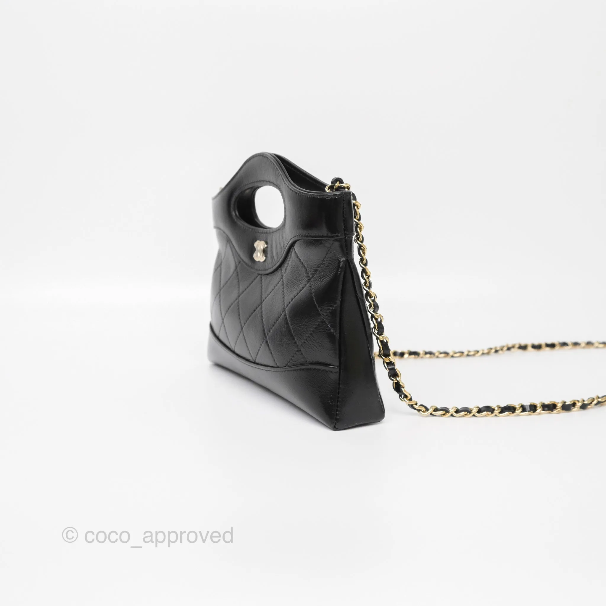 Chanel Nano 31 Black Shiny Calfskin Gold Hardware