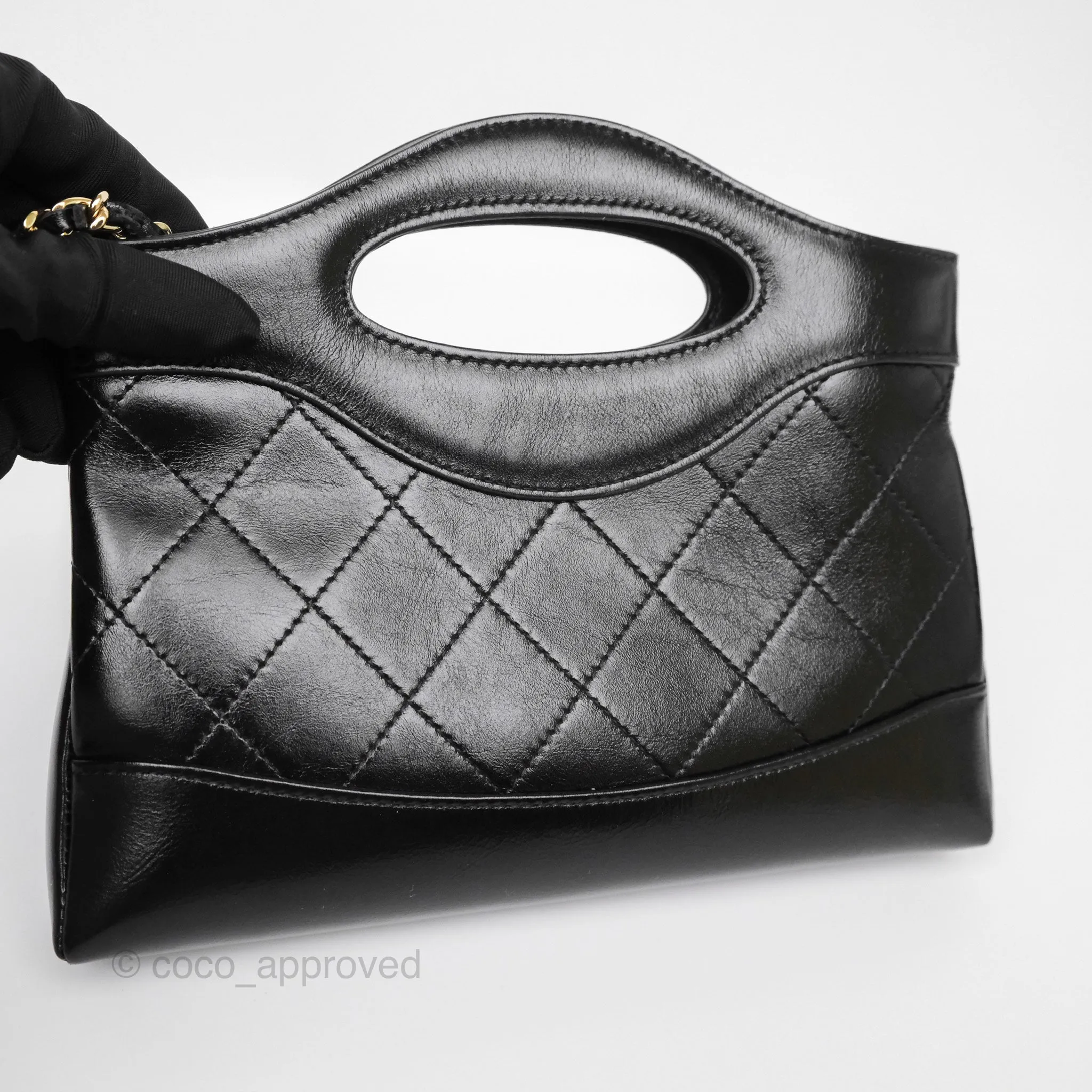 Chanel Nano 31 Black Shiny Calfskin Gold Hardware