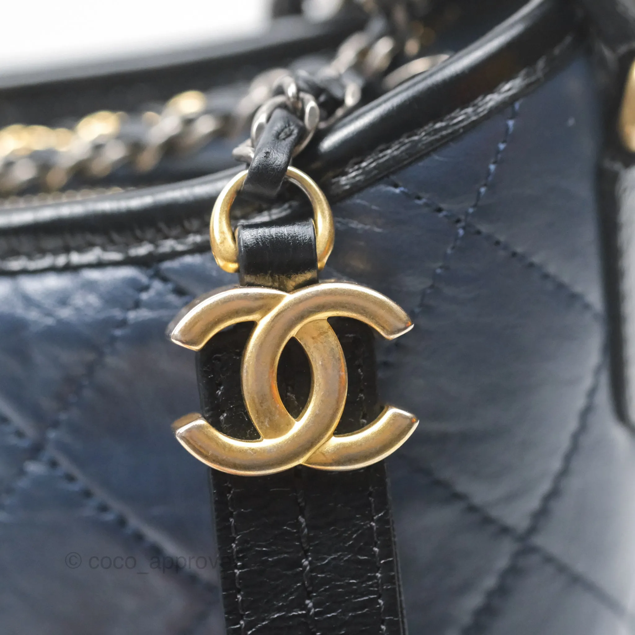Chanel New Medium Gabrielle Hobo Quilted Navy Black Aged Calfskin