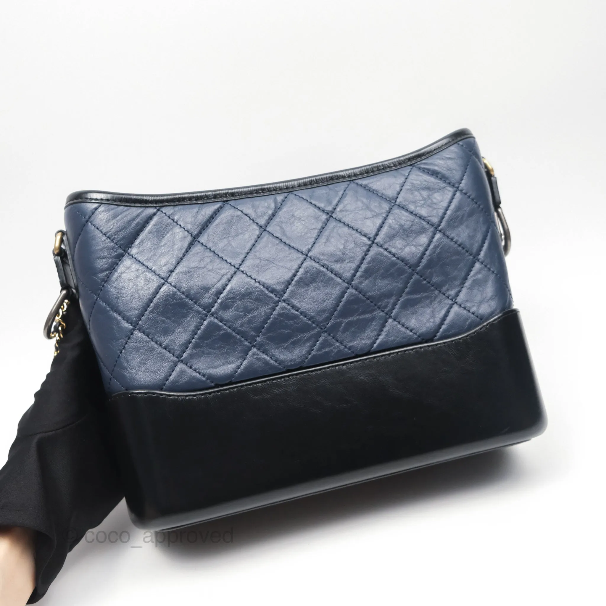 Chanel New Medium Gabrielle Hobo Quilted Navy Black Aged Calfskin