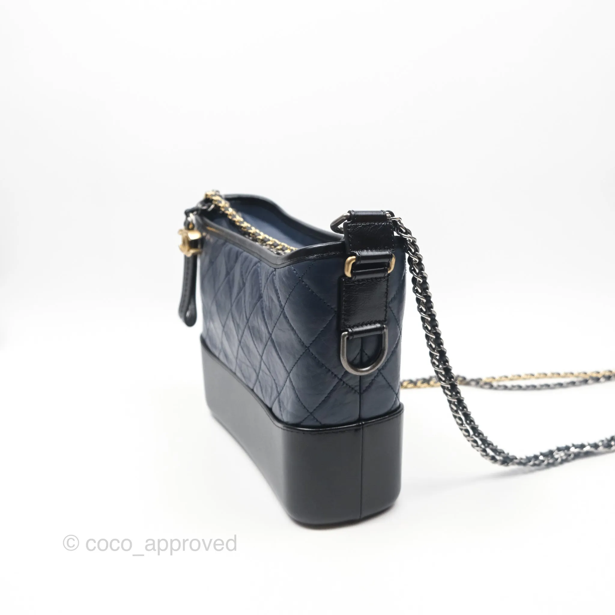Chanel New Medium Gabrielle Hobo Quilted Navy Black Aged Calfskin