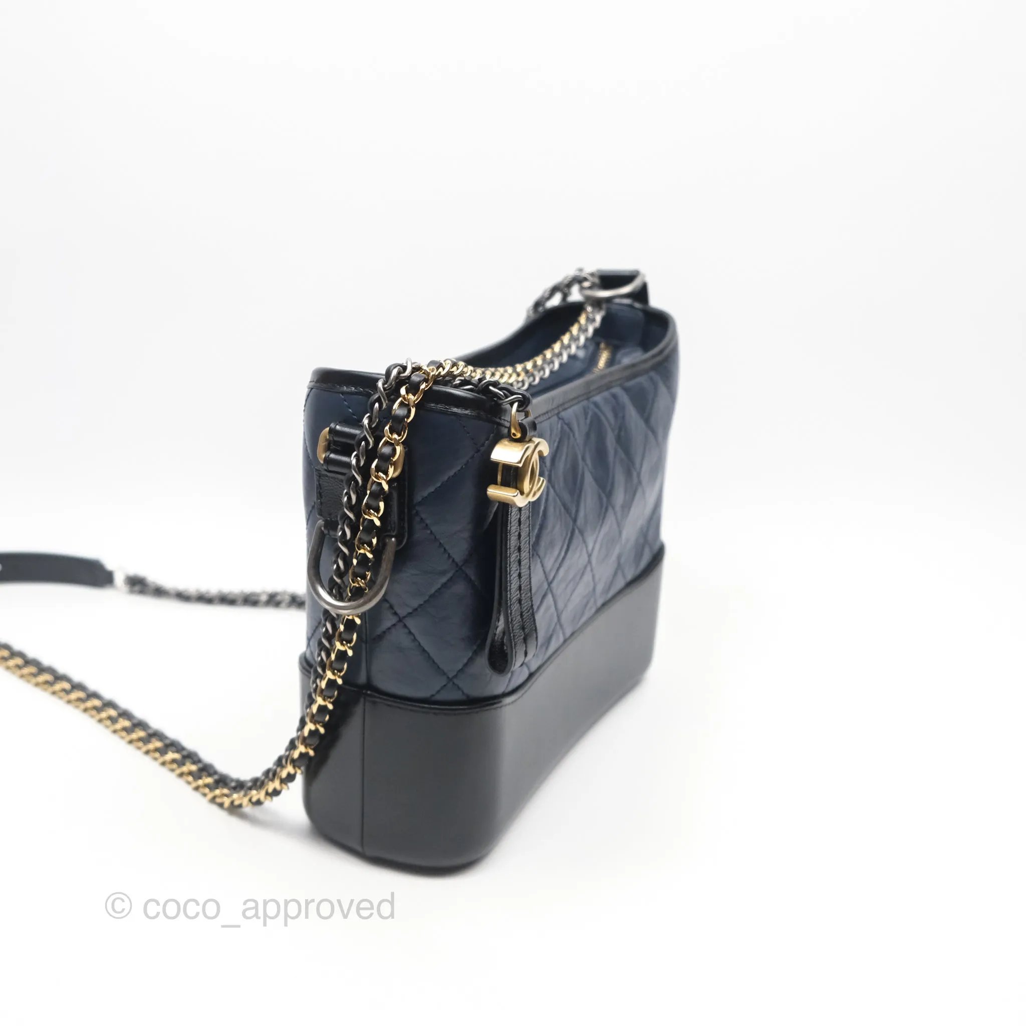Chanel New Medium Gabrielle Hobo Quilted Navy Black Aged Calfskin
