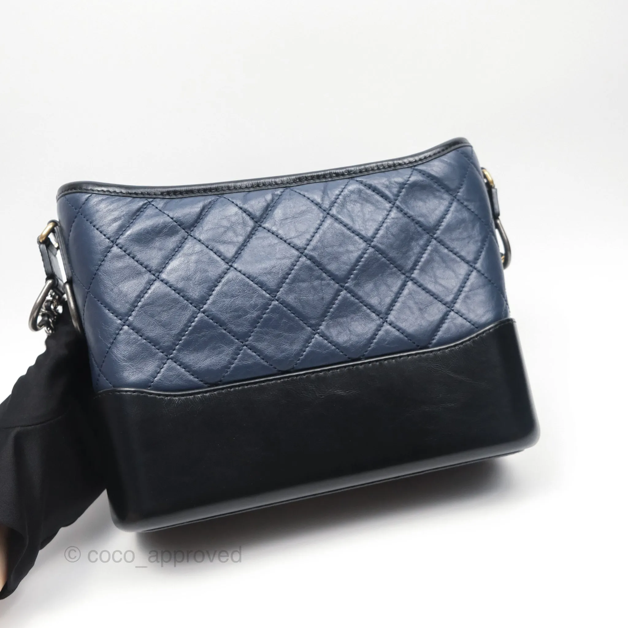 Chanel New Medium Gabrielle Hobo Quilted Navy Black Aged Calfskin