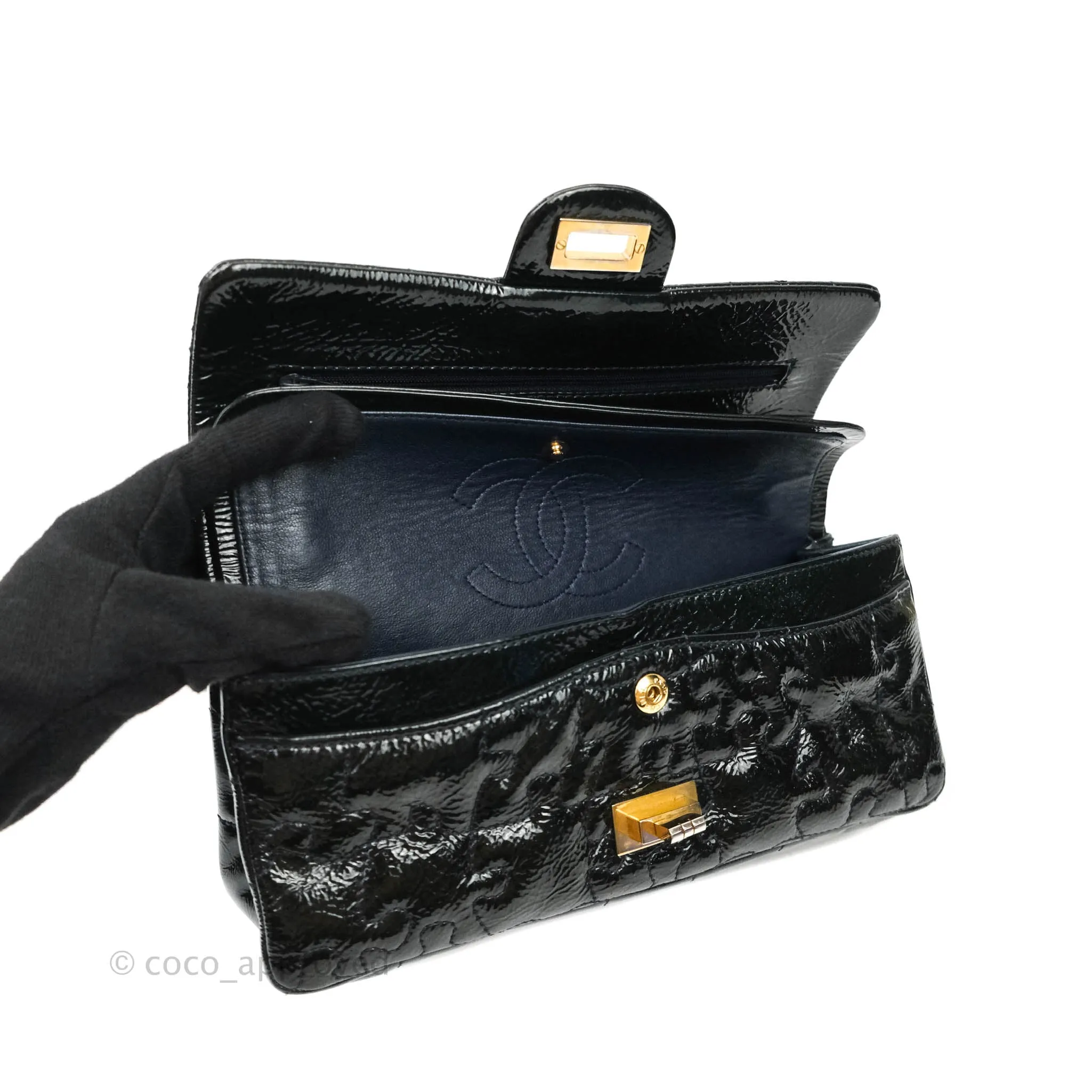 Chanel Puzzle 2.55 Reissue East West Flap Dark Green Patent Gold Hardware