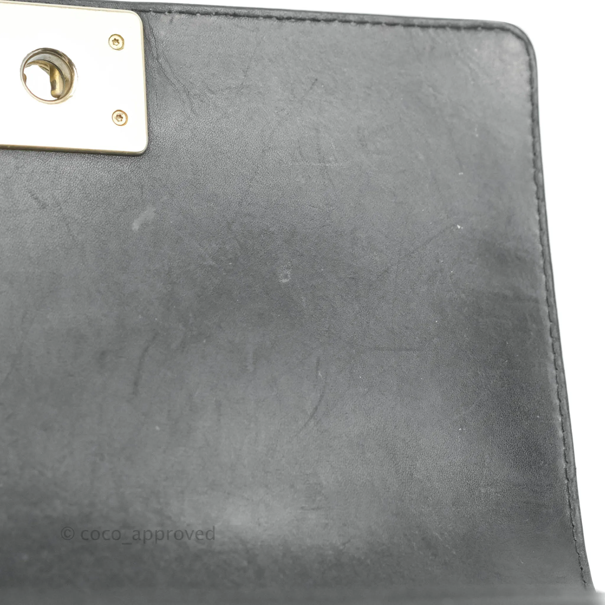 Chanel Quilted Medium Boy With Handle Black Calfskin Aged Gold Hardware