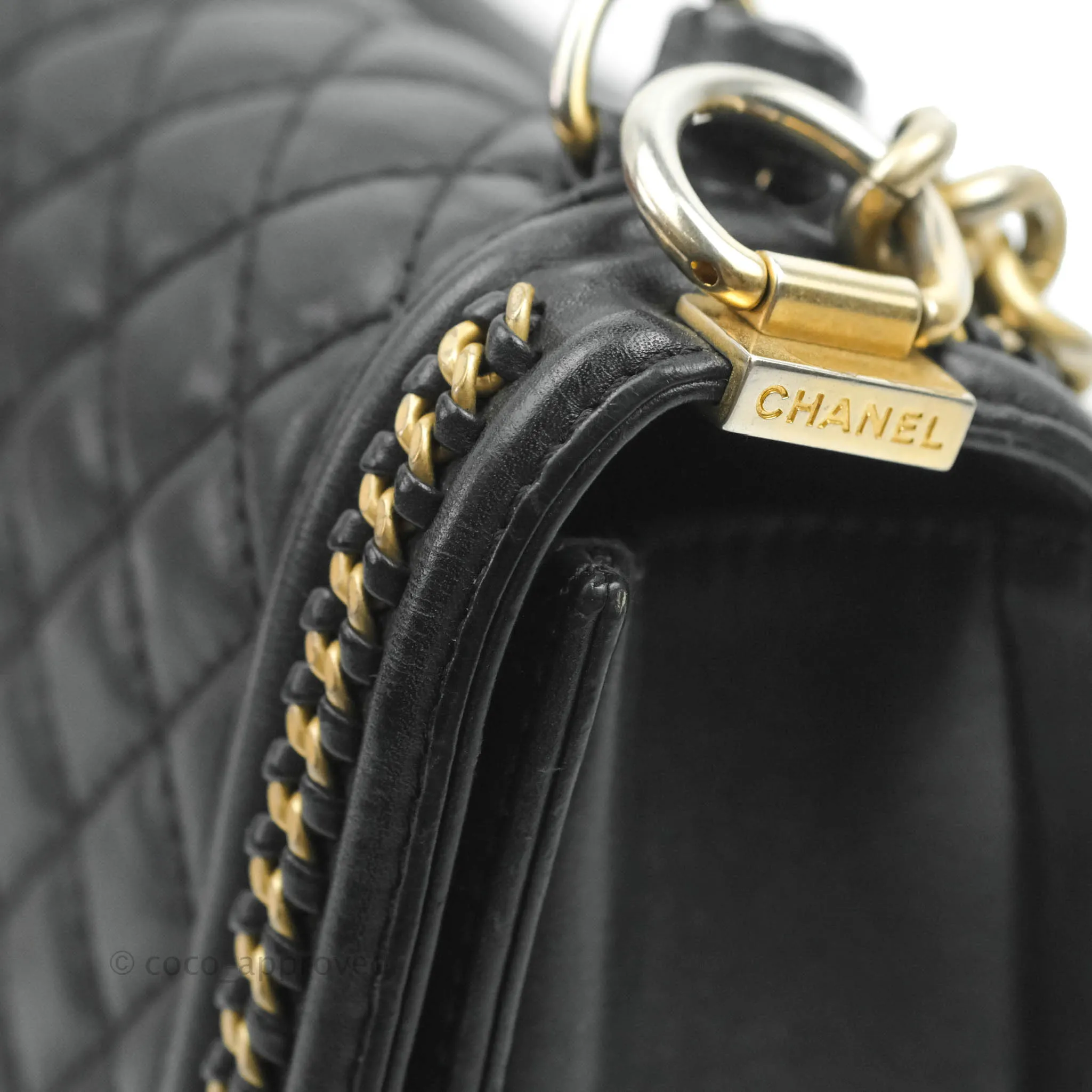 Chanel Quilted Medium Boy With Handle Black Calfskin Aged Gold Hardware