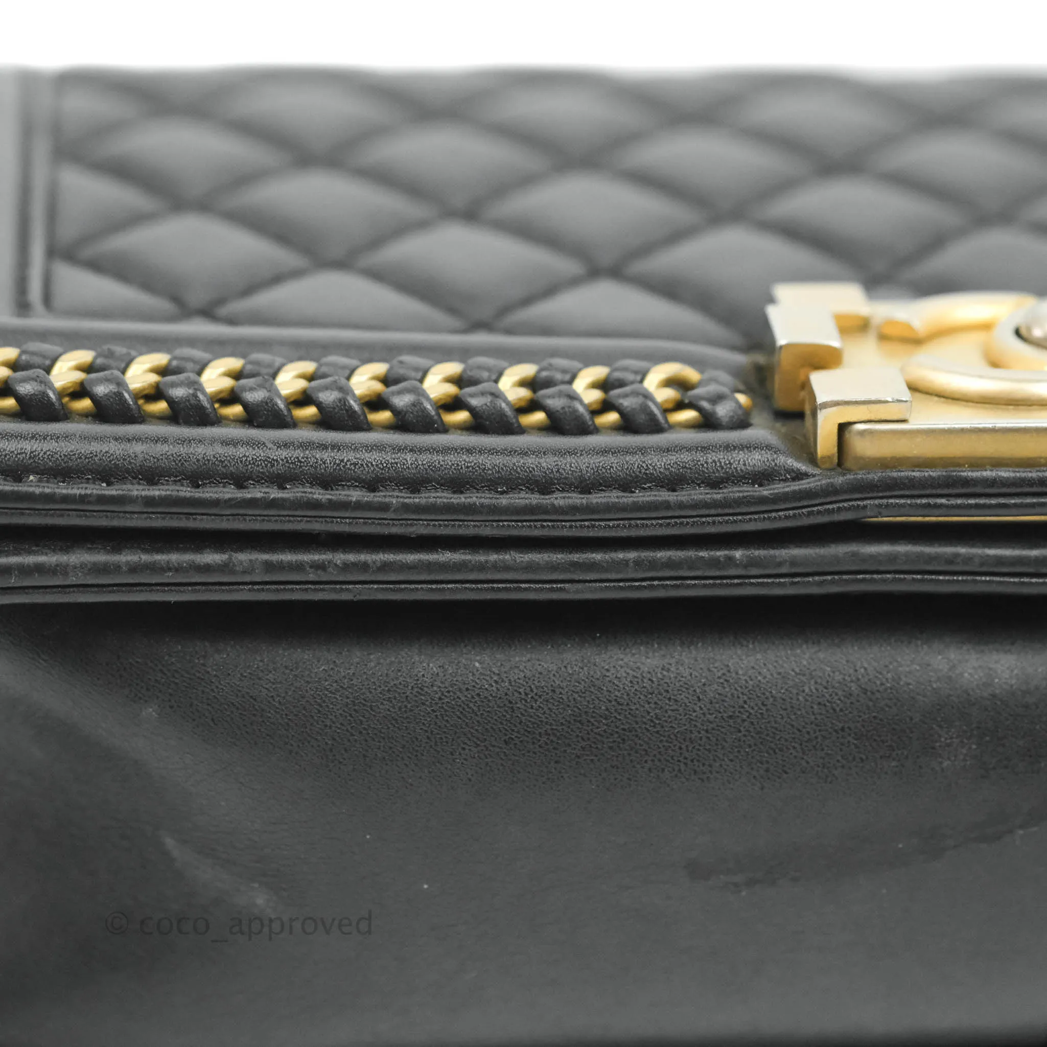 Chanel Quilted Medium Boy With Handle Black Calfskin Aged Gold Hardware