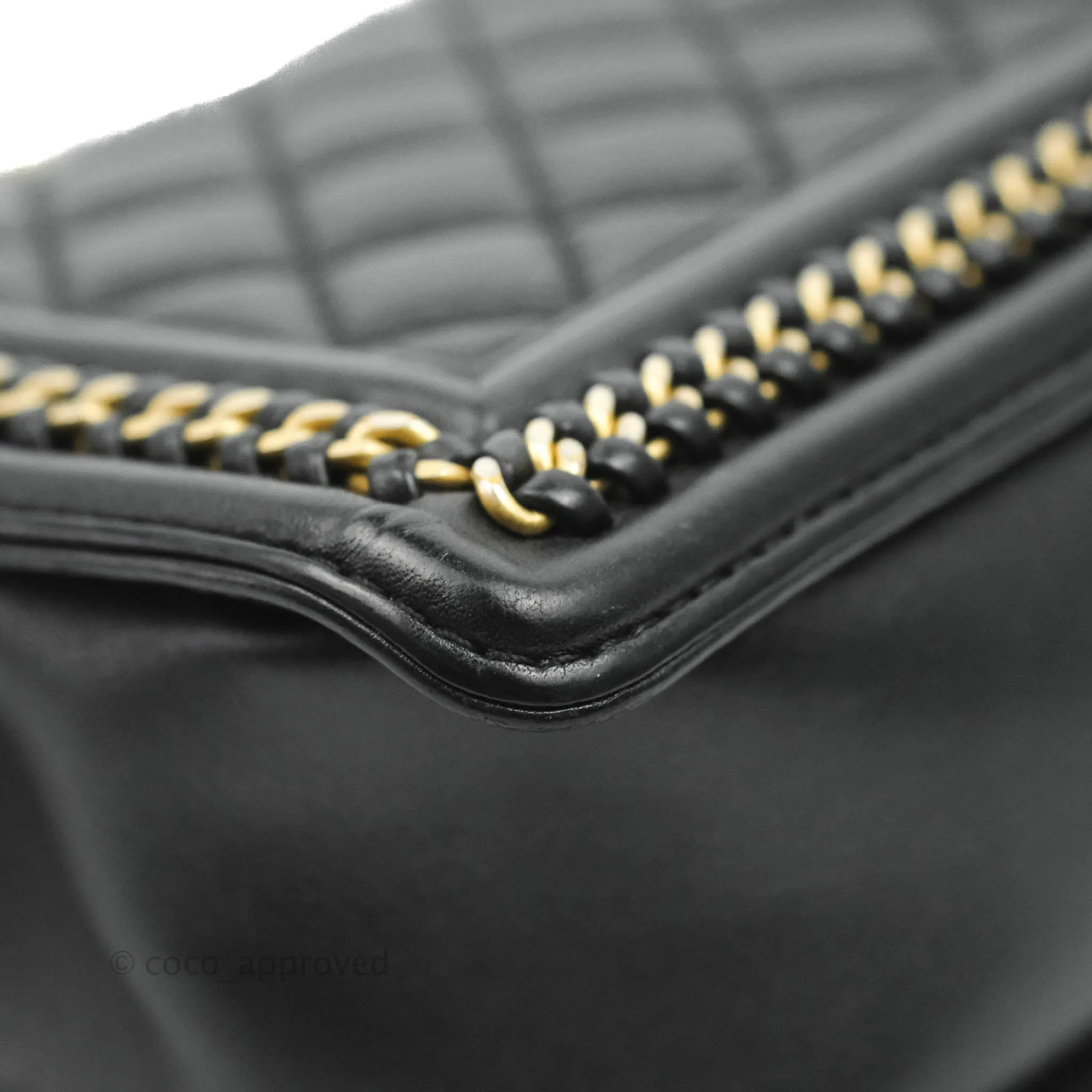 Chanel Quilted Medium Boy With Handle Black Calfskin Aged Gold Hardware