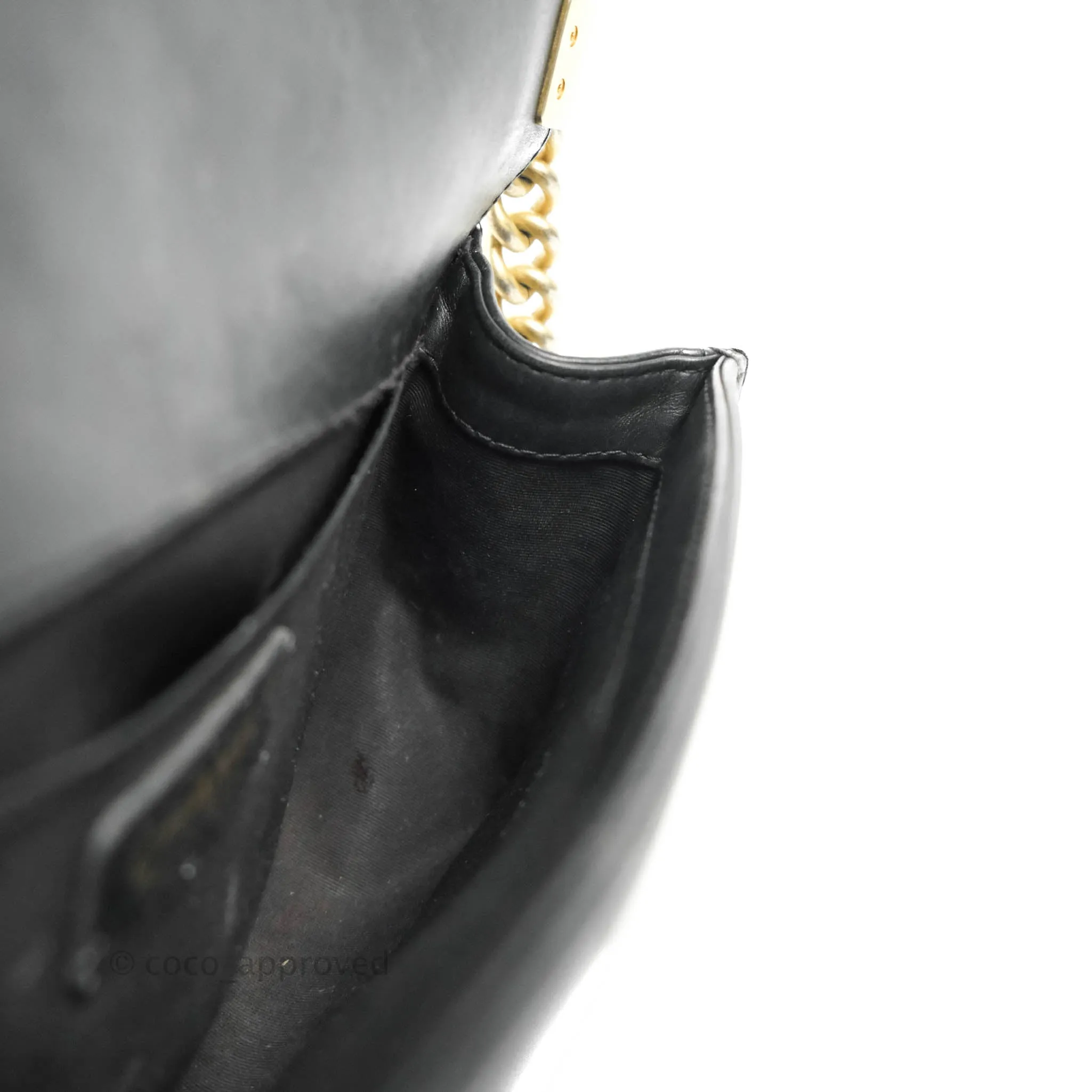 Chanel Quilted Medium Boy With Handle Black Calfskin Aged Gold Hardware