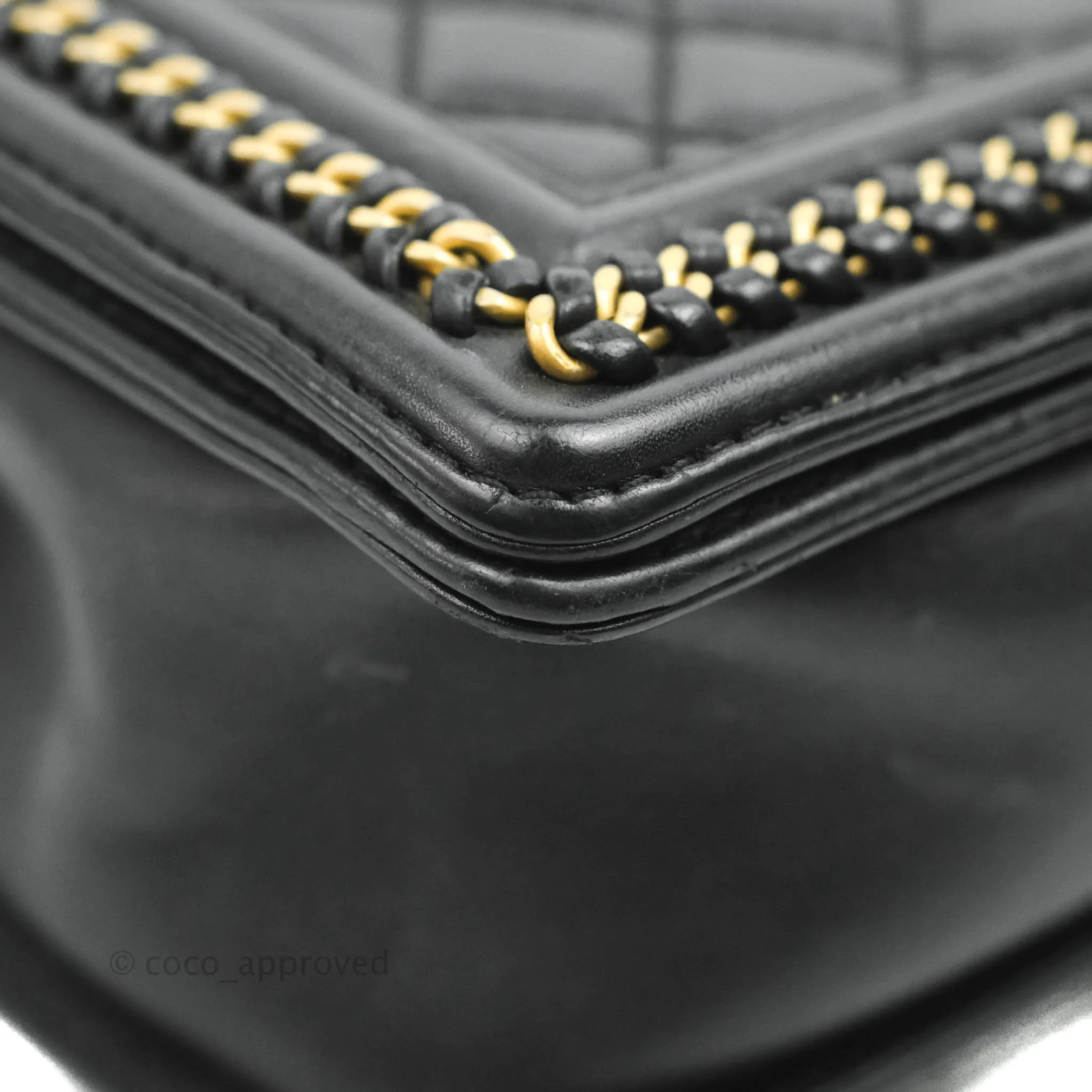 Chanel Quilted Medium Boy With Handle Black Calfskin Aged Gold Hardware