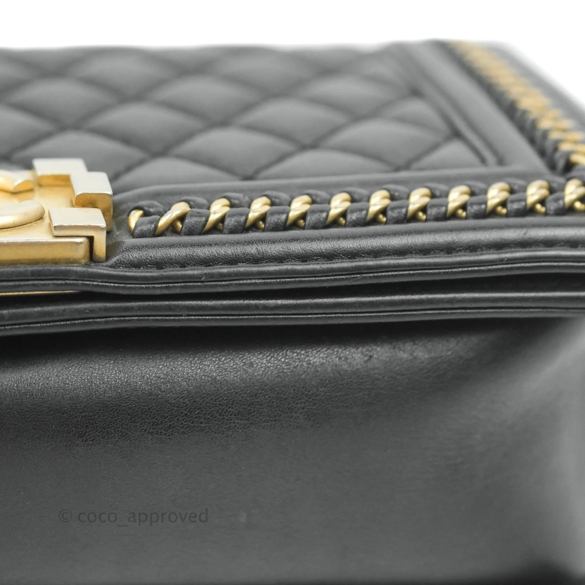 Chanel Quilted Medium Boy With Handle Black Calfskin Aged Gold Hardware
