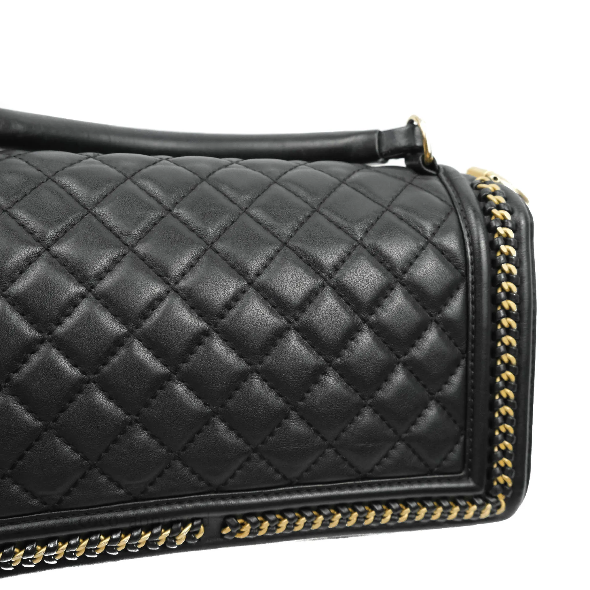 Chanel Quilted Medium Boy With Handle Black Calfskin Aged Gold Hardware