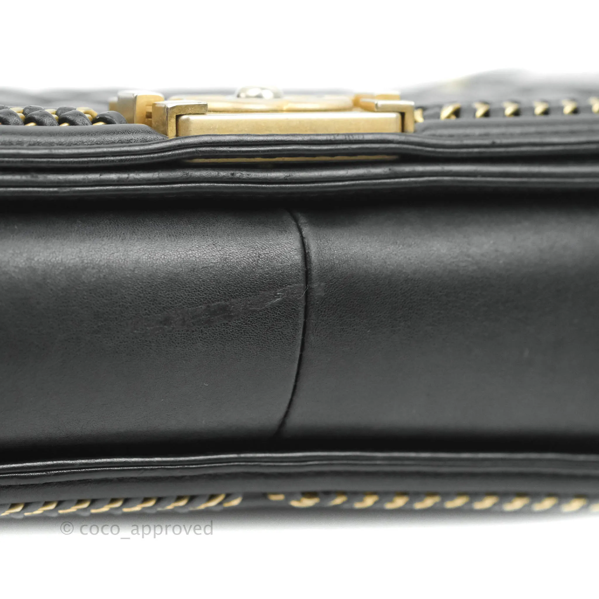 Chanel Quilted Medium Boy With Handle Black Calfskin Aged Gold Hardware